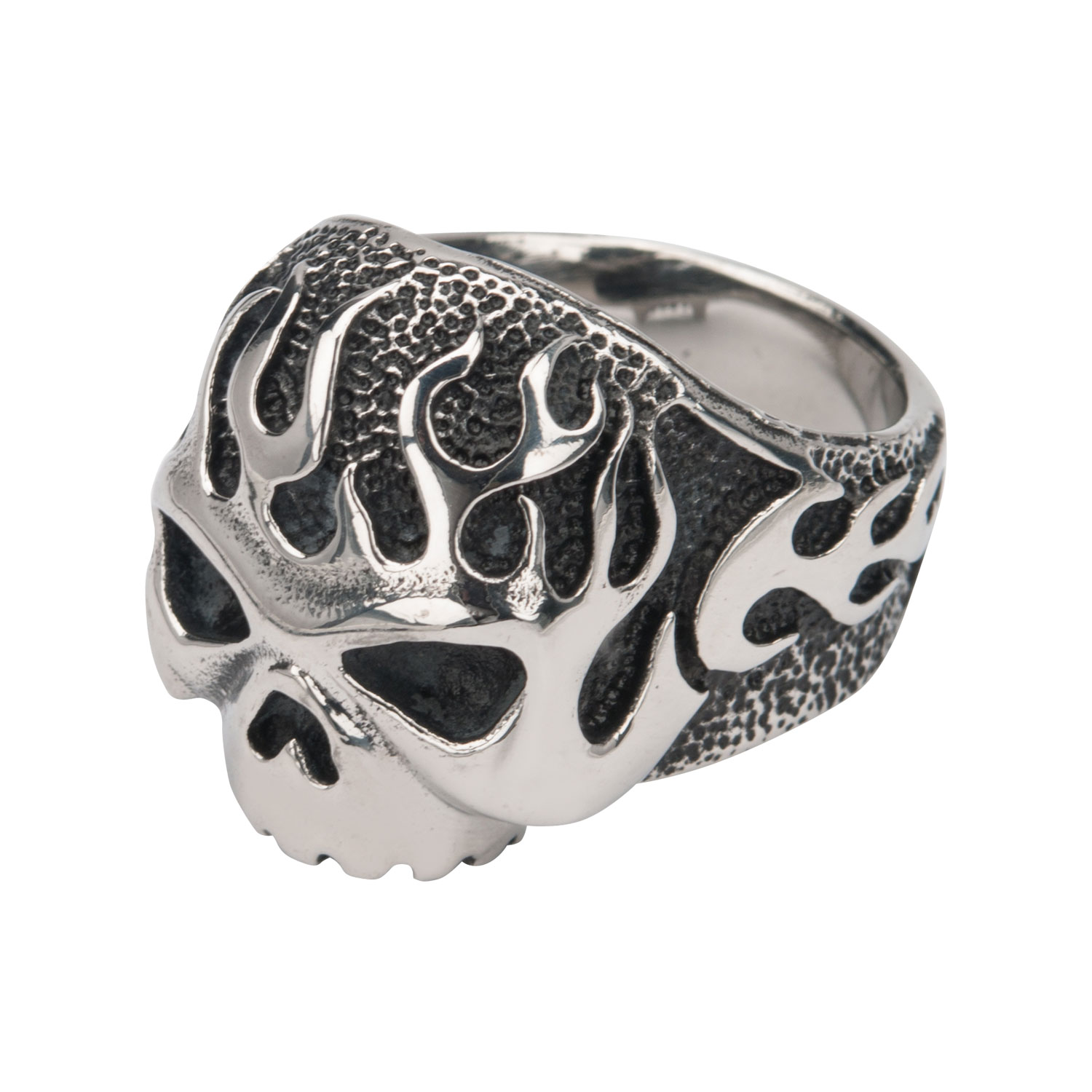 Black Oxidixed Flamed Skull Ring Image 3 Ken Walker Jewelers Gig Harbor, WA