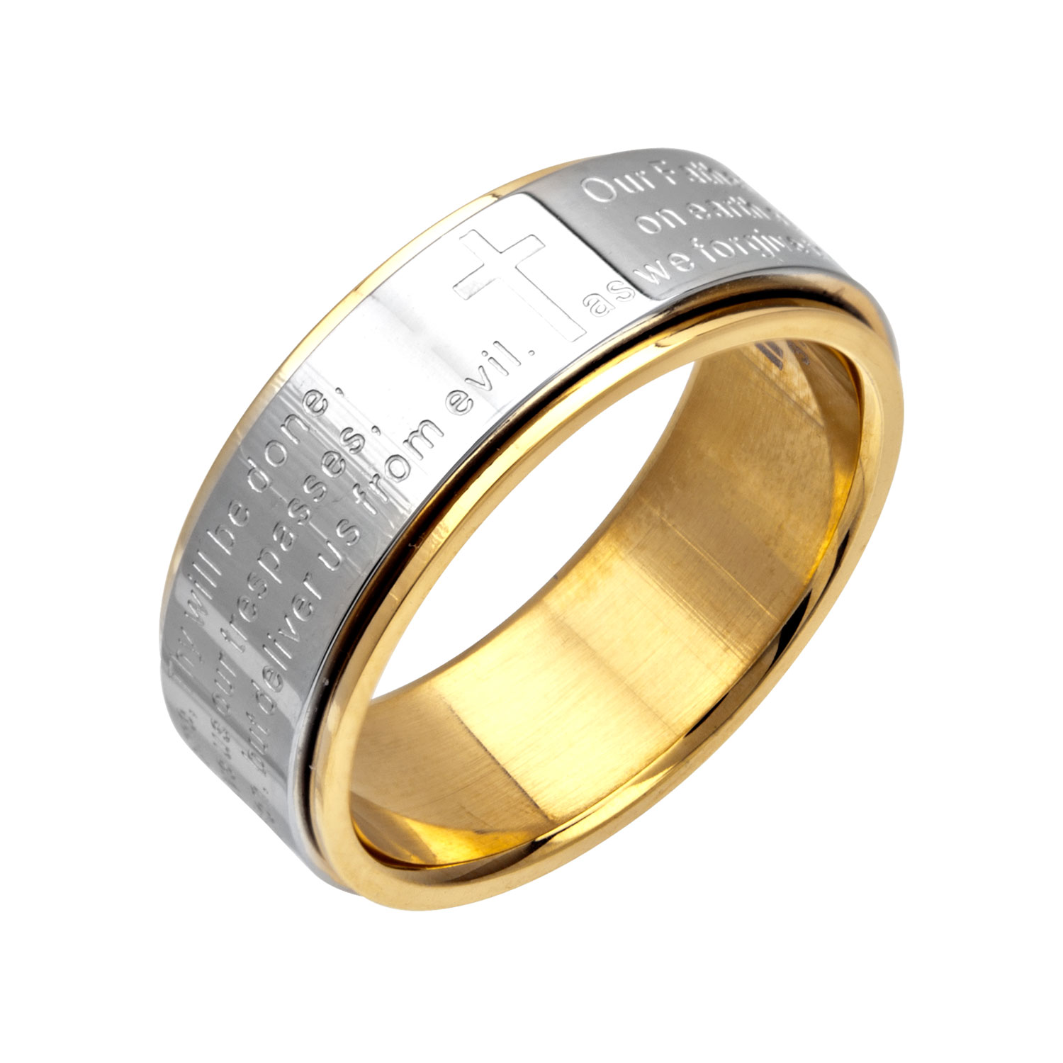 Gold Plated Center Lord's Prayer Spinner Ring Ken Walker Jewelers Gig Harbor, WA