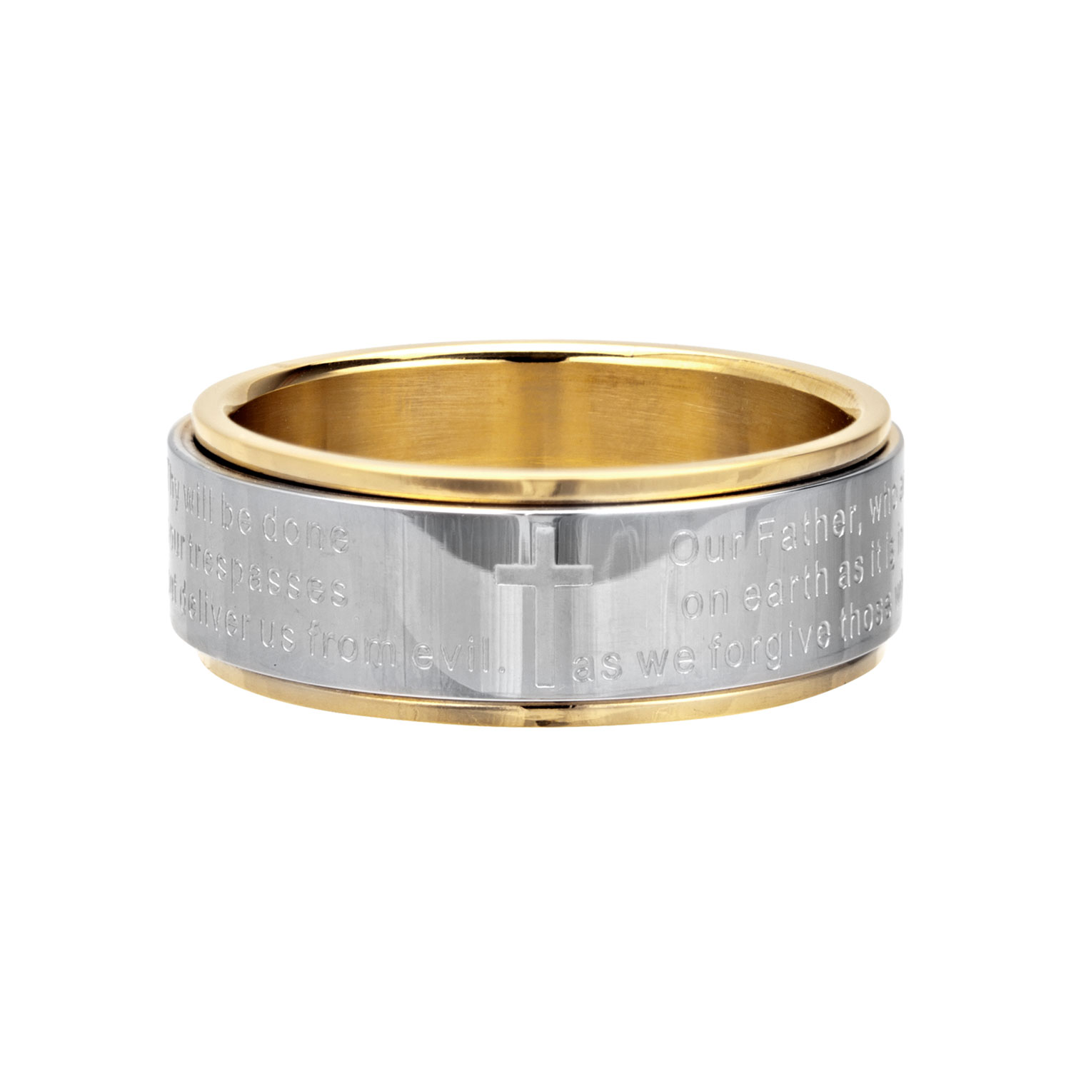 Gold Plated Center Lord's Prayer Spinner Ring Image 2 Enchanted Jewelry Plainfield, CT