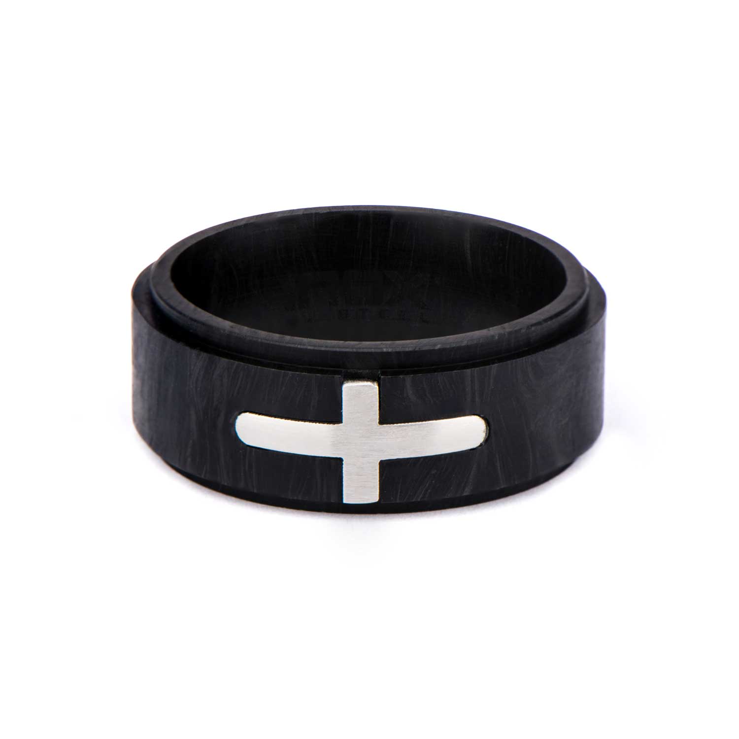 Stainless Steel Cross Inlayed in Solid Carbon Graphite Ring Image 2 Enchanted Jewelry Plainfield, CT