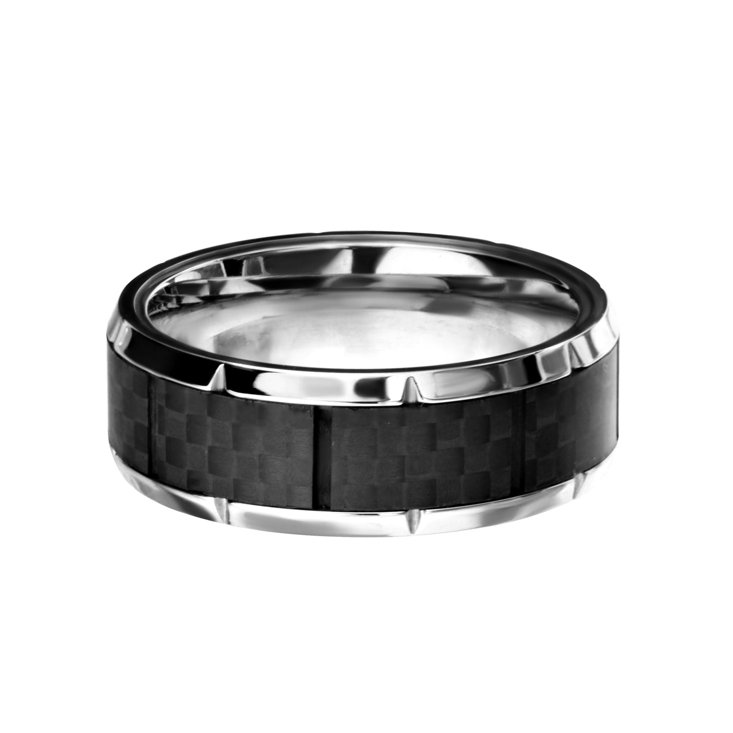 Ridged Edge with Center Solid Carbon Fiber Ring Image 2 Enchanted Jewelry Plainfield, CT