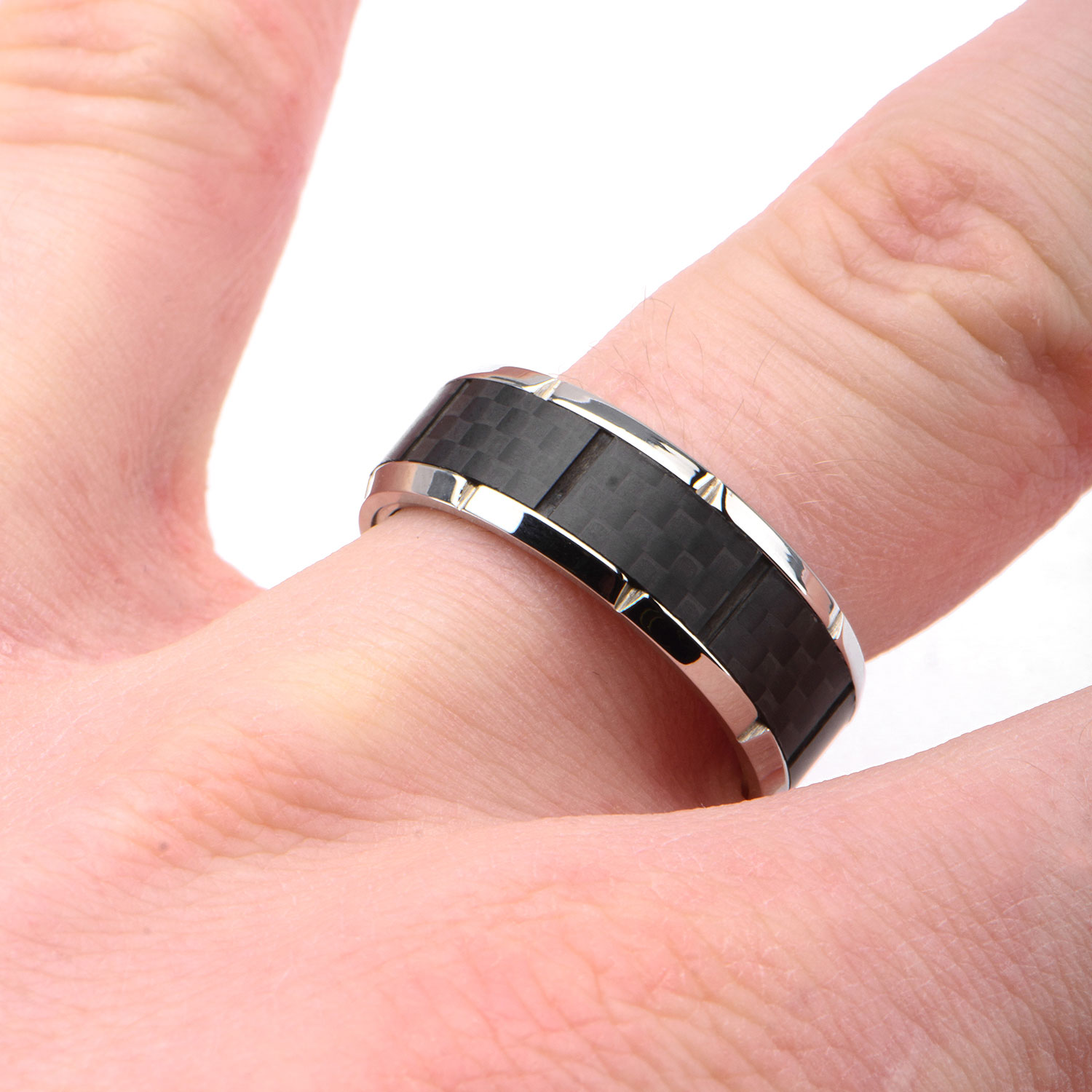 Ridged Edge with Center Solid Carbon Fiber Ring Image 4 Enchanted Jewelry Plainfield, CT
