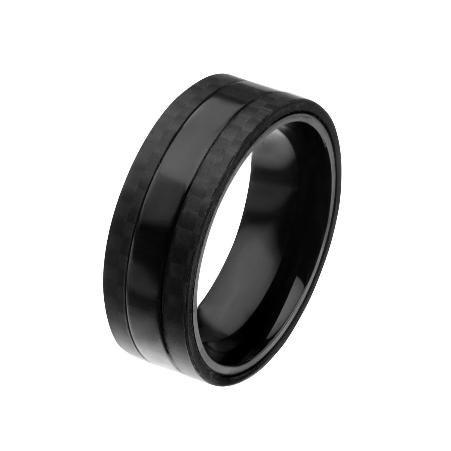 Solid Carbon with Center Black Plated Ring Enchanted Jewelry Plainfield, CT