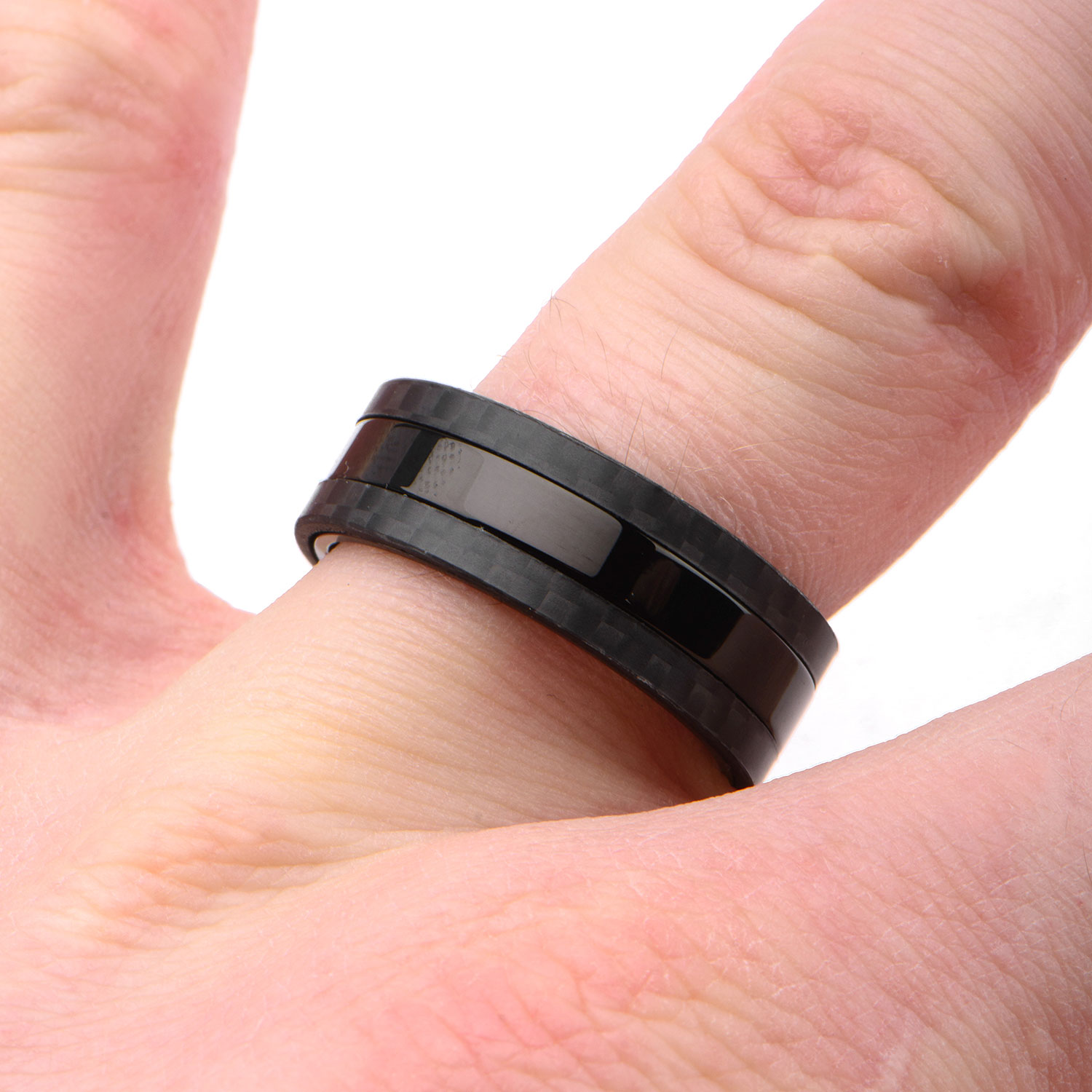 Solid Carbon with Center Black Plated Ring Image 4 Thurber's Fine Jewelry Wadsworth, OH
