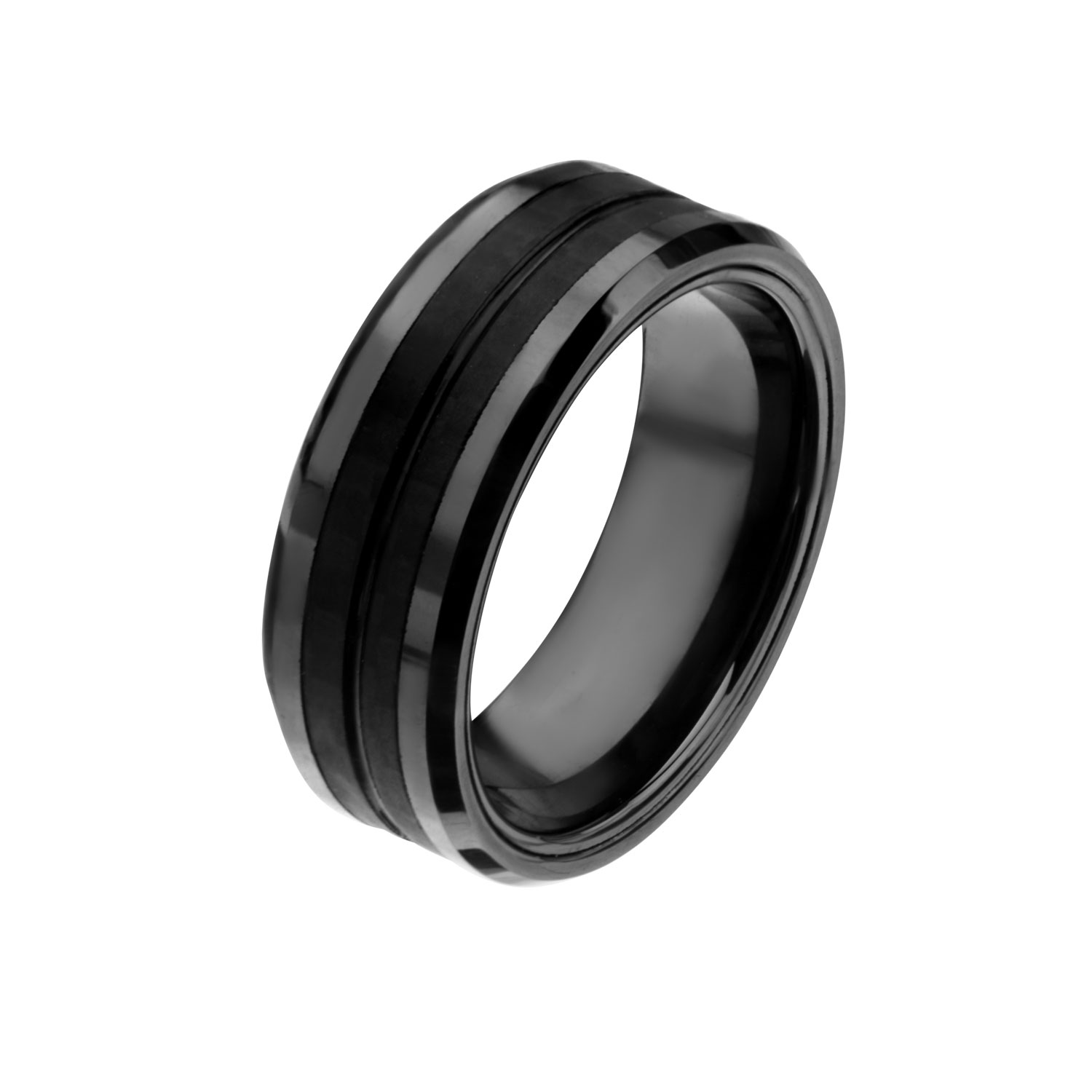 Black Plated with Double Line Solid Carbon Fiber Ring Milano Jewelers Pembroke Pines, FL