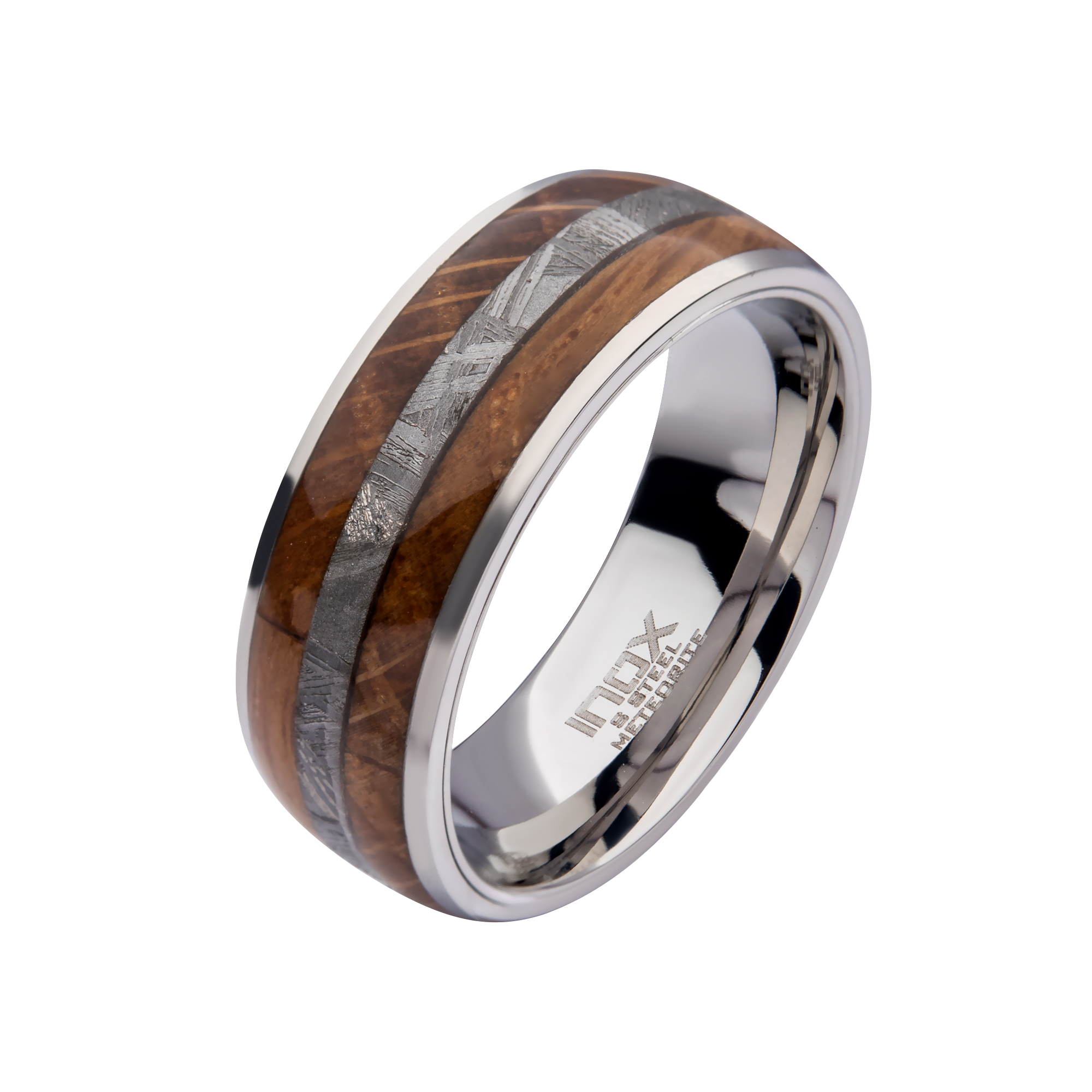 Wood & Meteorite Inlay Steel Ring Lewis Jewelers, Inc. Ansonia, CT