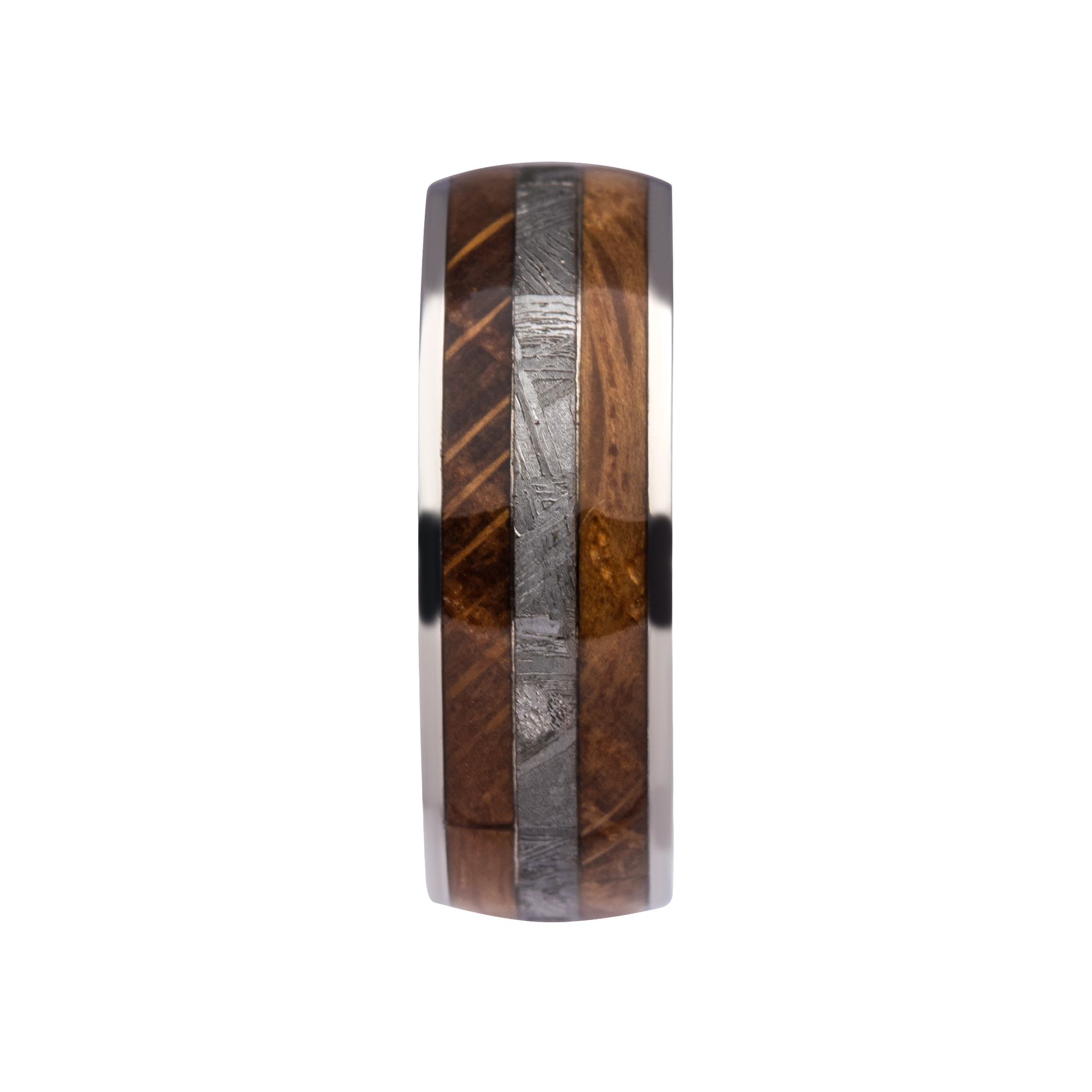 Wood & Meteorite Inlay Steel Ring Image 3 Enchanted Jewelry Plainfield, CT