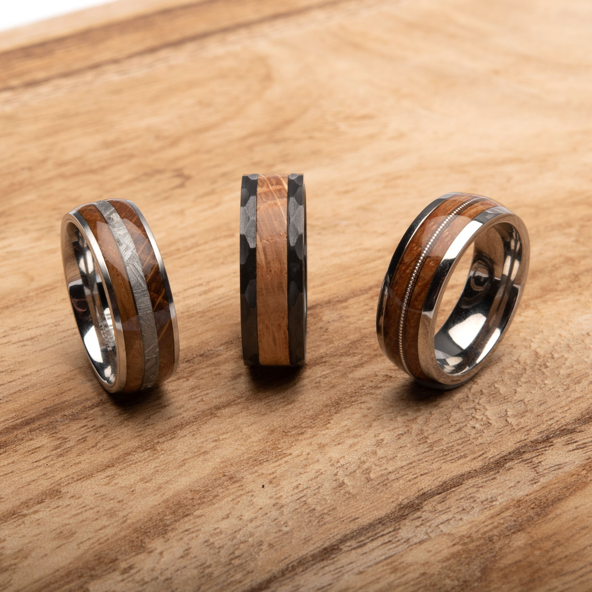 Wood & Meteorite Inlay Steel Ring Image 4 Mueller Jewelers Chisago City, MN