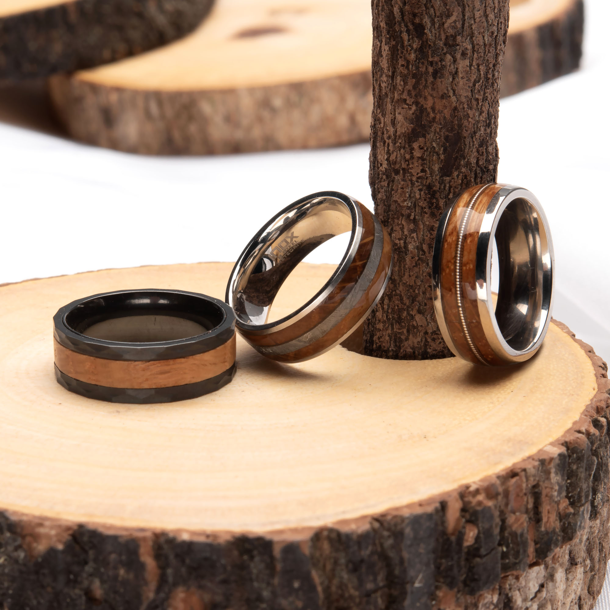 Wood & Meteorite Inlay Steel Ring Image 5 Morin Jewelers Southbridge, MA