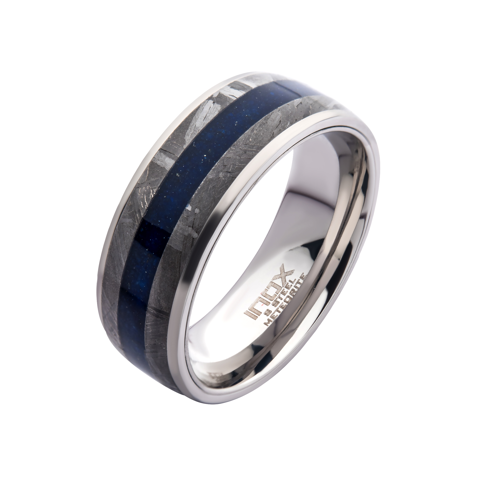 Lapis Lazuli & Meteorite Inlay Steel Ring Enchanted Jewelry Plainfield, CT