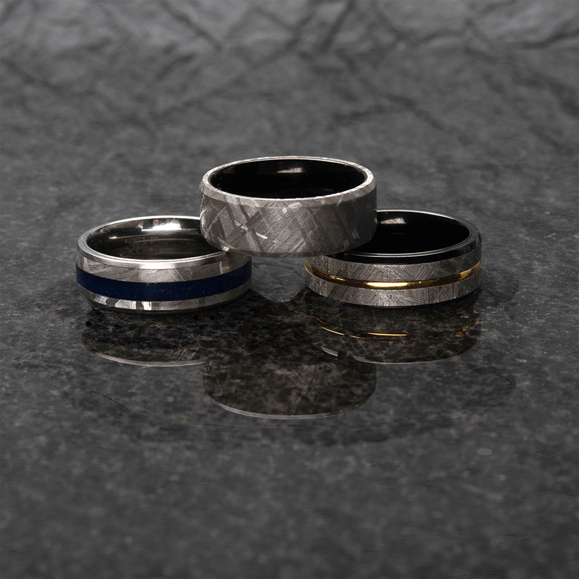 Lapis Lazuli & Meteorite Inlay Steel Ring Image 5 Milano Jewelers Pembroke Pines, FL