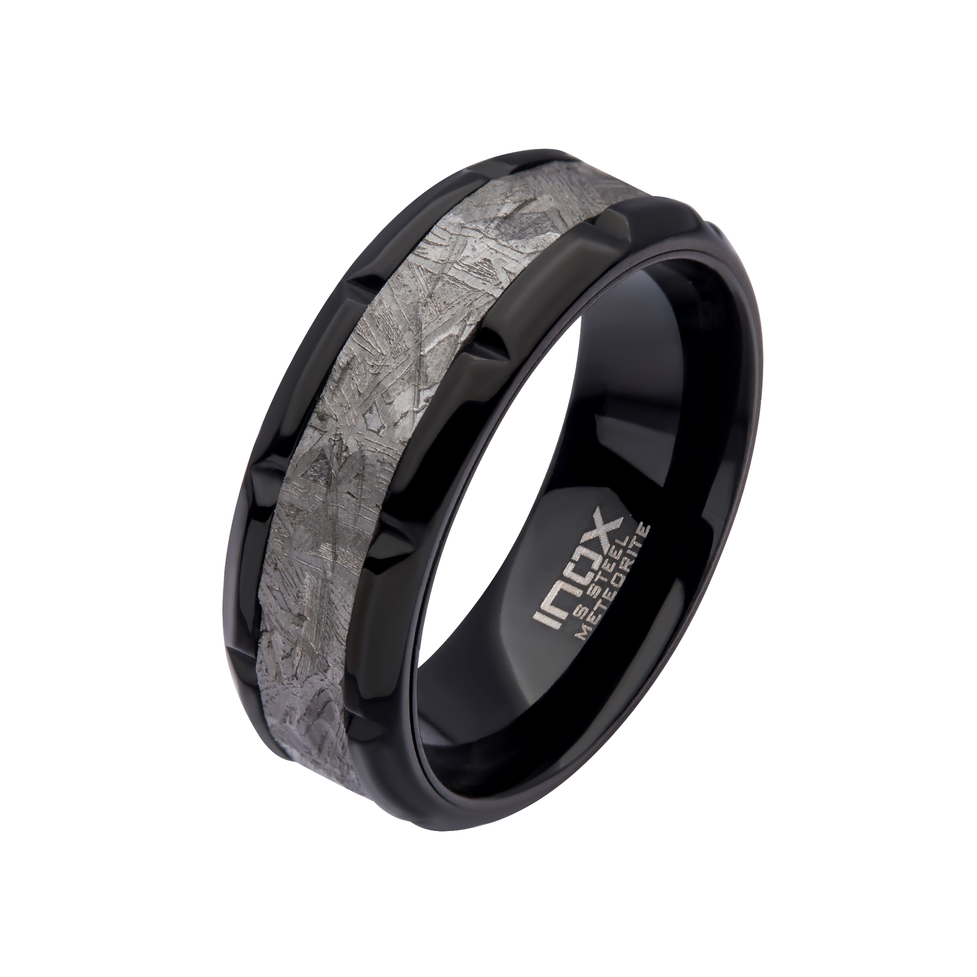 Meteorite Inlay Black Plated Ring Enchanted Jewelry Plainfield, CT