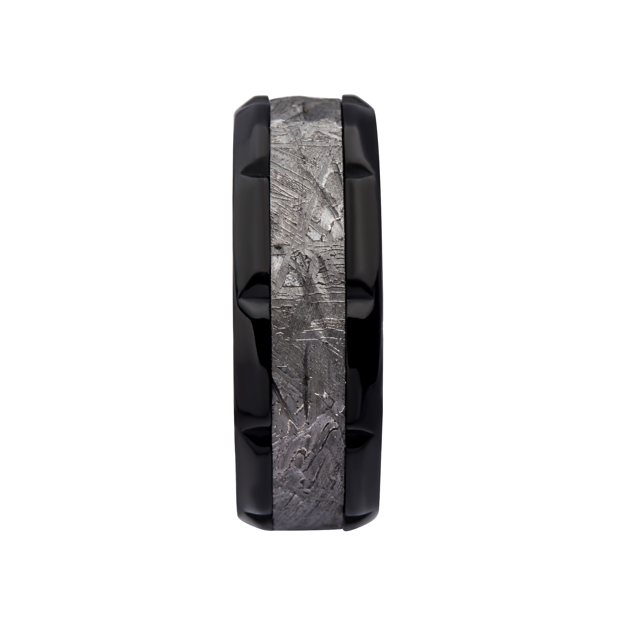 Meteorite Inlay Black Plated Ring Image 3 Midtown Diamonds Reno, NV