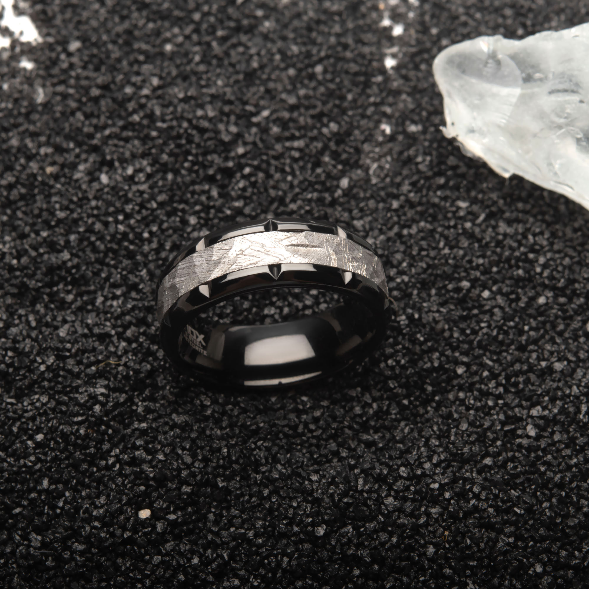Meteorite Inlay Black Plated Ring Image 4 Ken Walker Jewelers Gig Harbor, WA