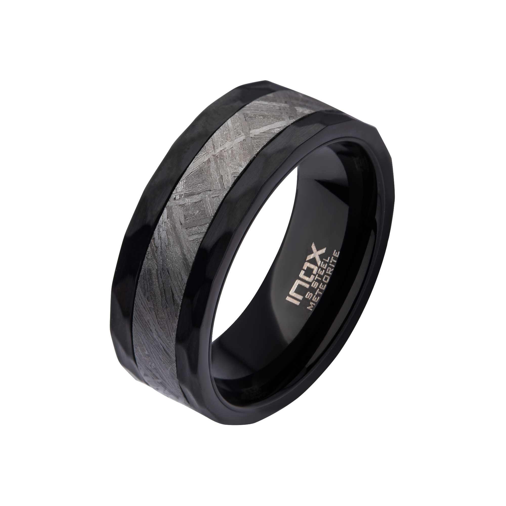 Meteorite Inlay Black Plated Notch Ring Mitchell's Jewelry Norman, OK