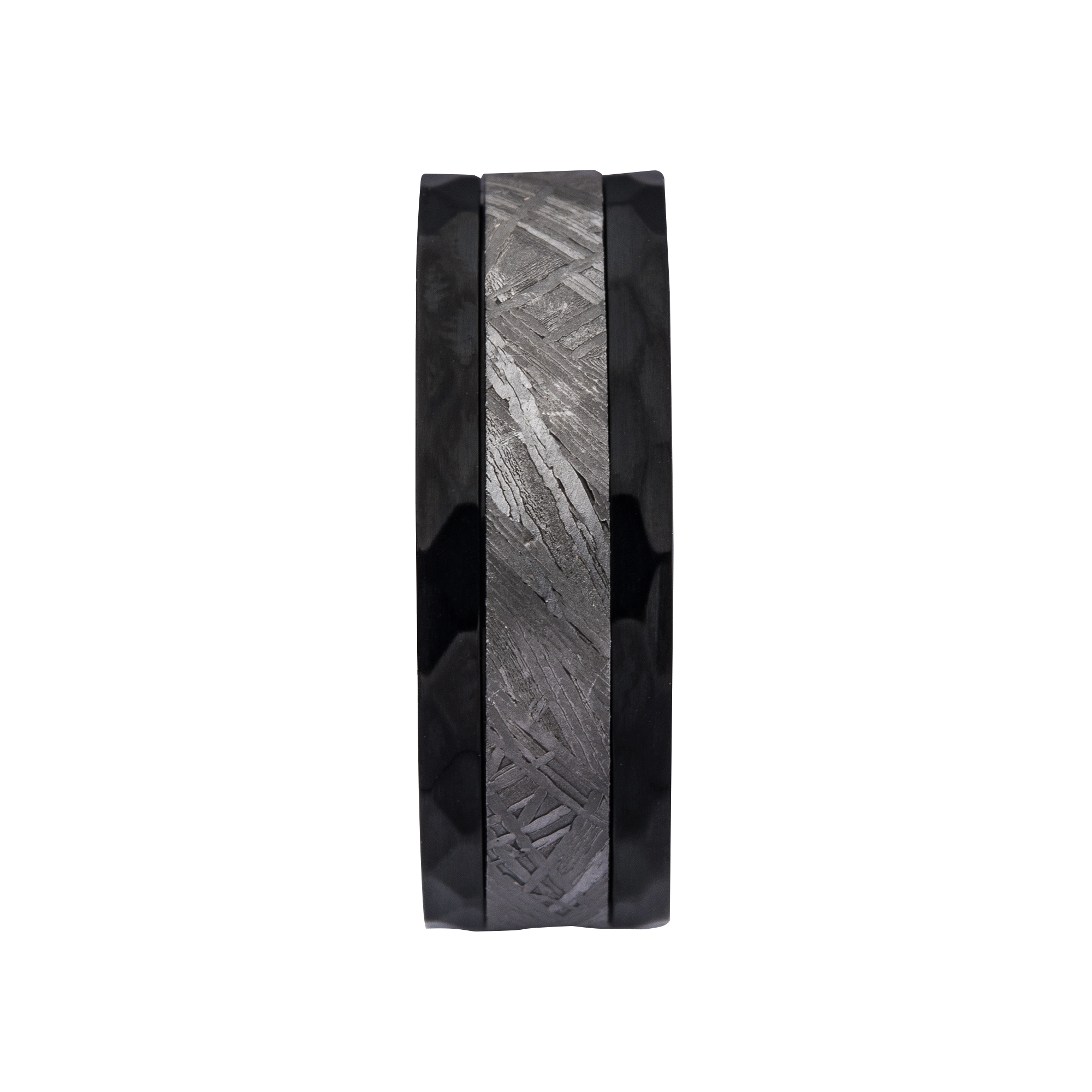 Meteorite Inlay Black Plated Notch Ring Image 3 Spath Jewelers Bartow, FL