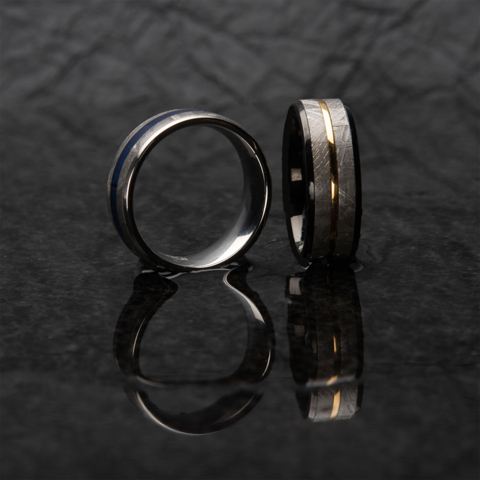 Gold Plated & Meteorite Inlay Black Plated Ring Image 4 Milano Jewelers Pembroke Pines, FL