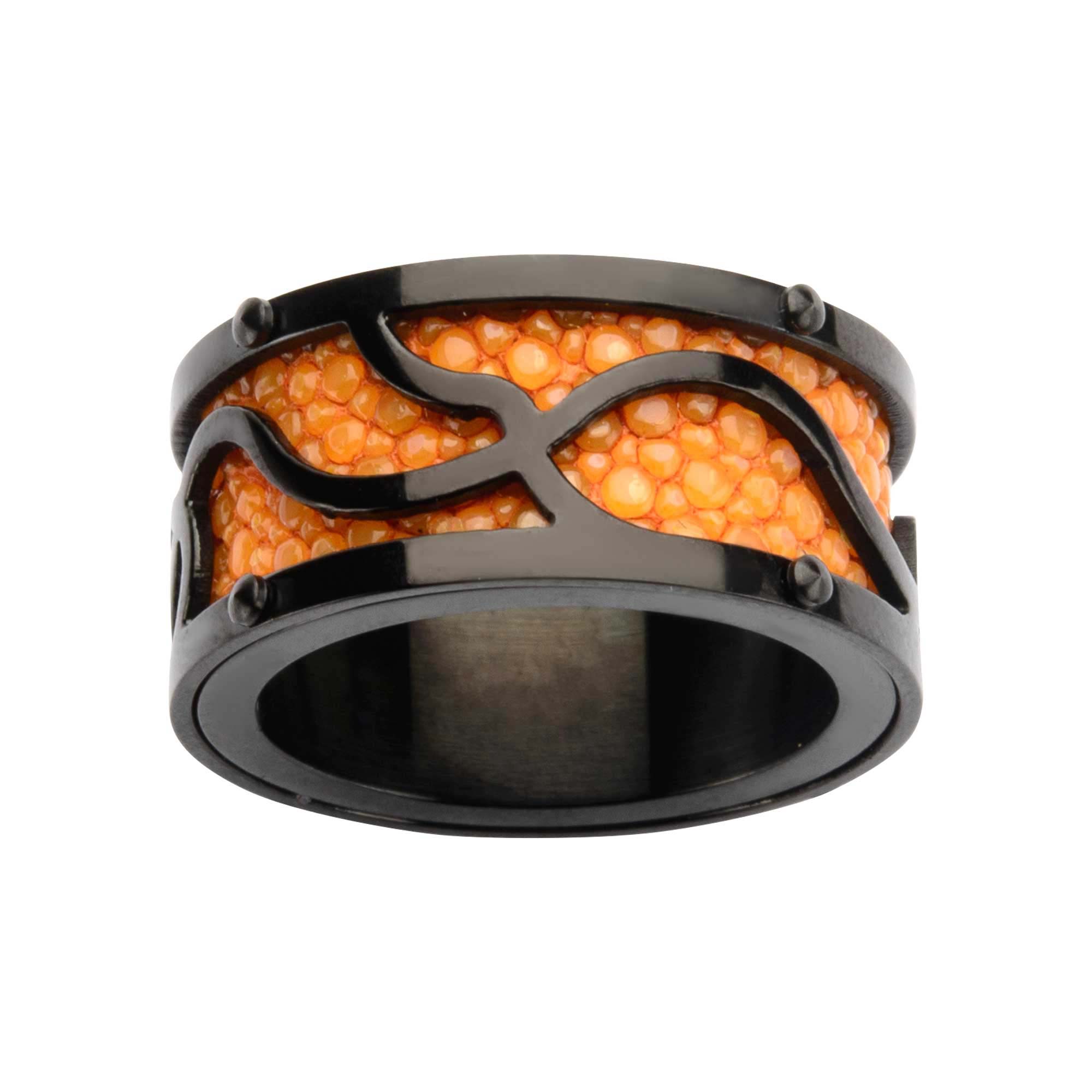 Steel & IP Black with Orange Stingray Ring Image 2 Enchanted Jewelry Plainfield, CT