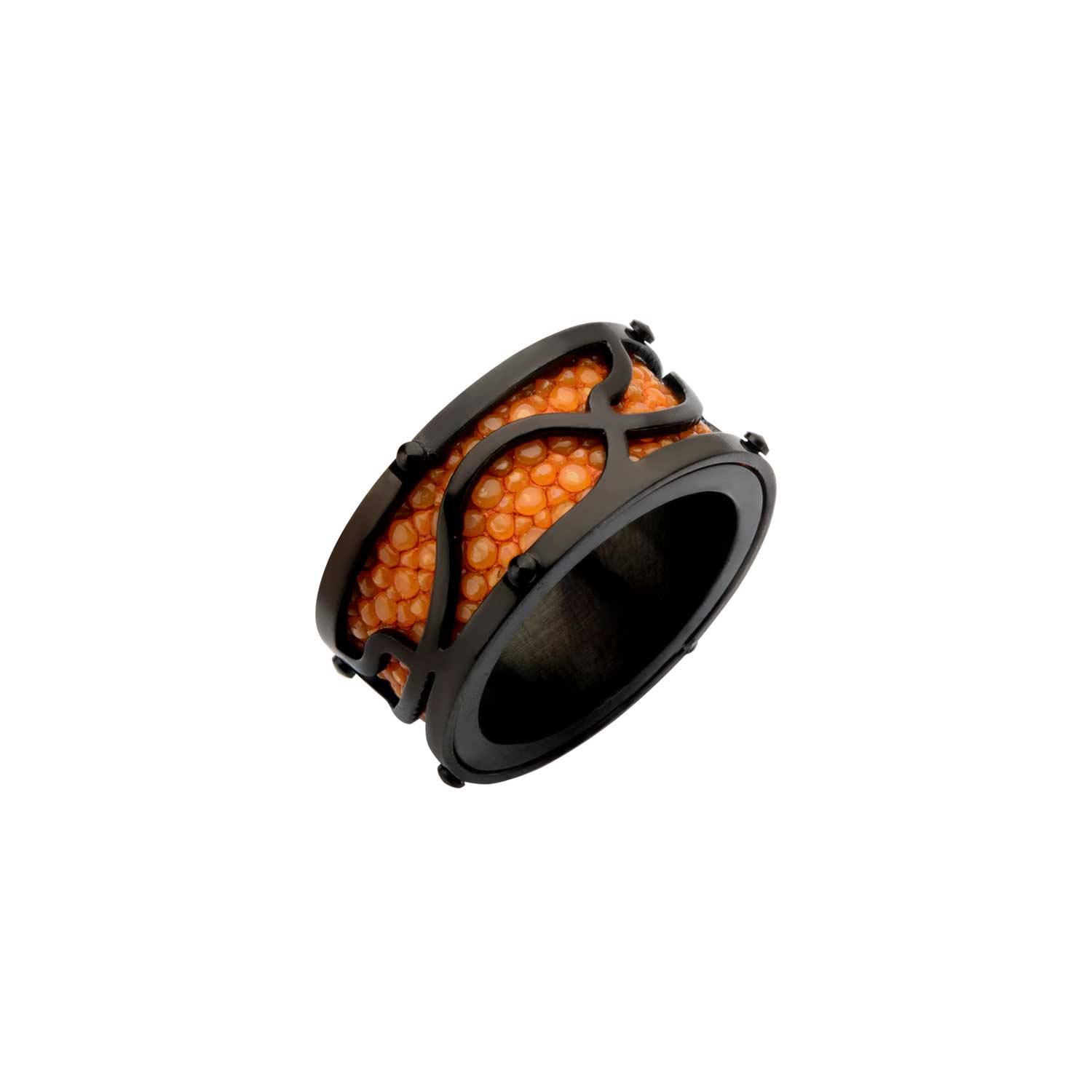 Steel & IP Black with Orange Stingray Ring Image 3 Ken Walker Jewelers Gig Harbor, WA