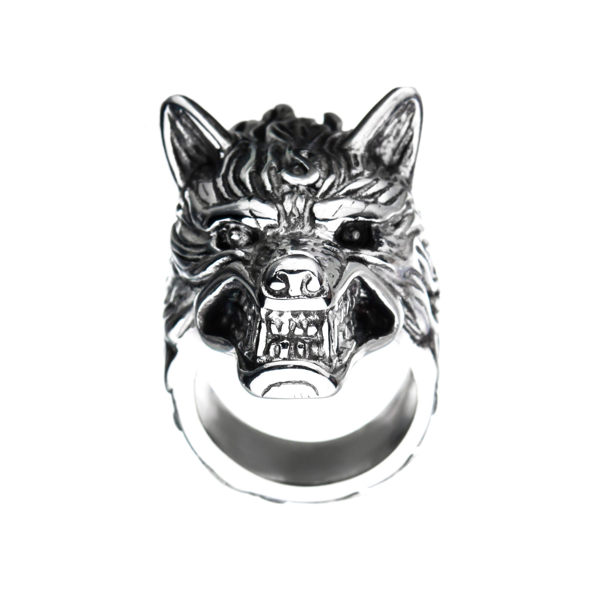 Stainless Steel 3D Wolf Ring Image 2 Ken Walker Jewelers Gig Harbor, WA