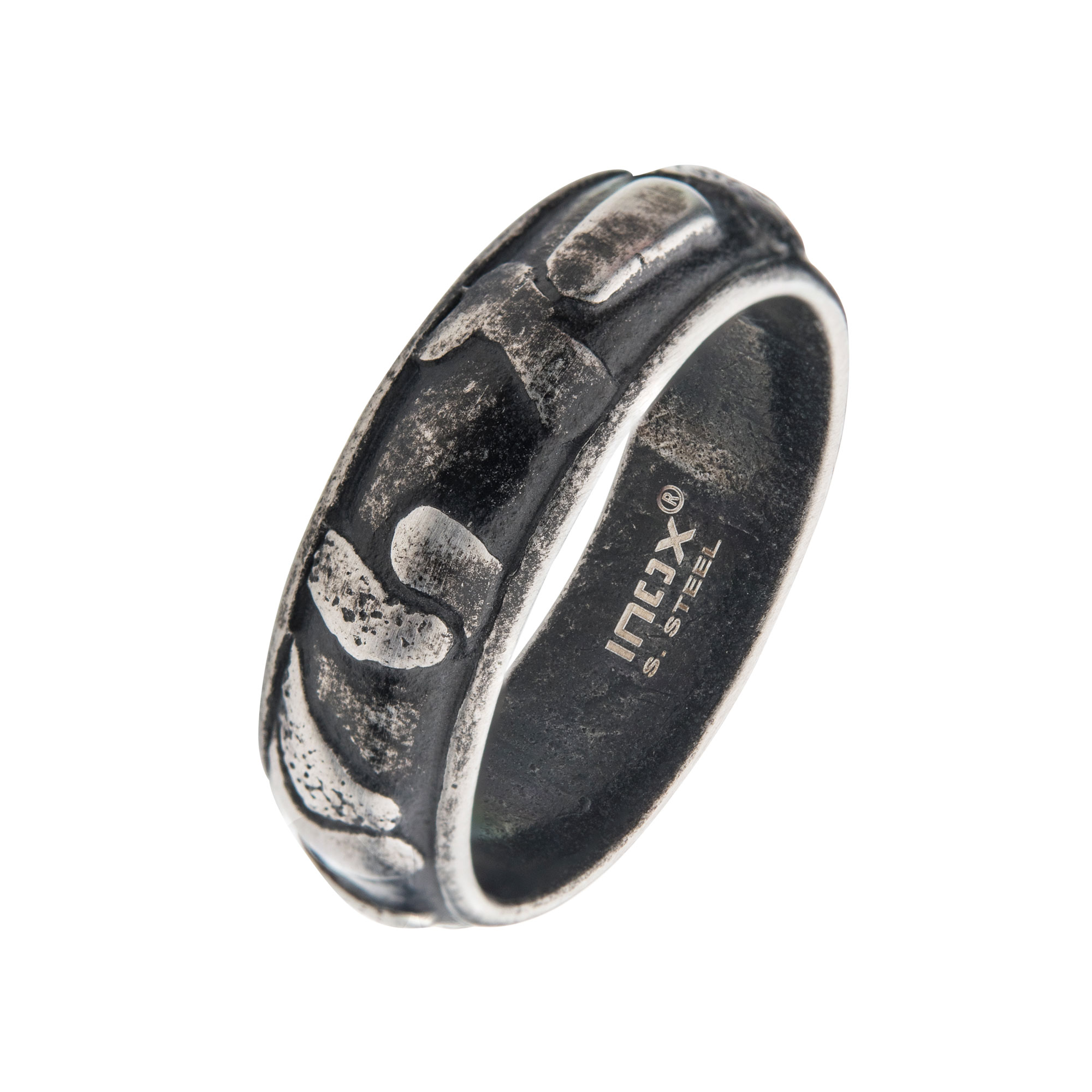 7.5mm Gun Metal Plated 3D Canyon Pattern Ring  Morin Jewelers Southbridge, MA
