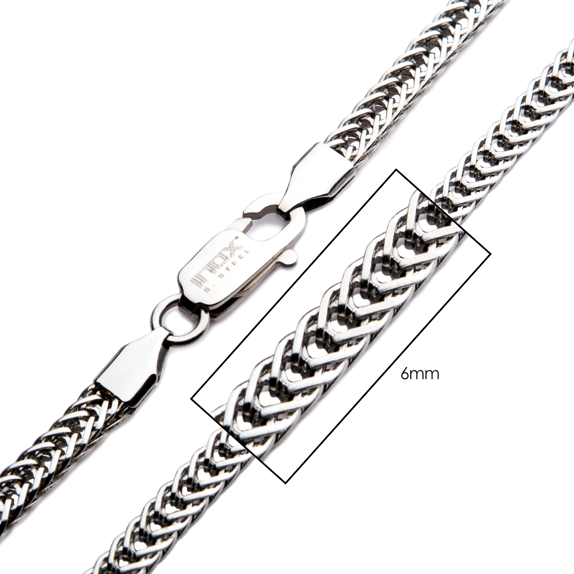 MEN's Stainless Steel 6mm 24" Black And Silver Foxtail Chain Necklace 