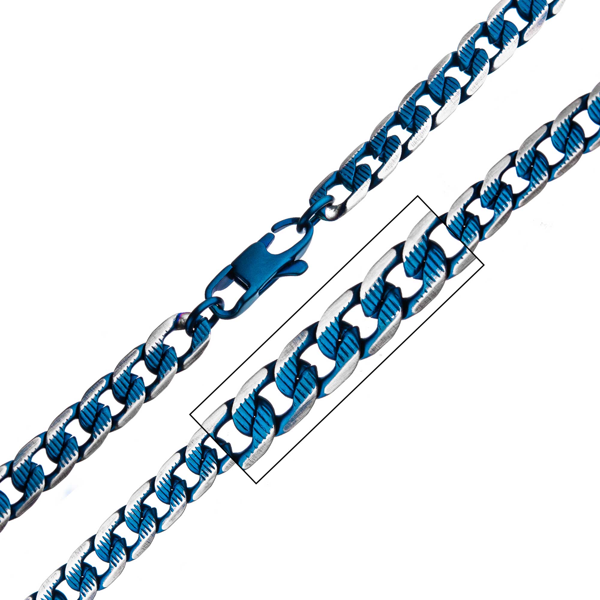 Stainless Steel Blue Plated Curb Cuban Chain with Lobster Clasp Milano Jewelers Pembroke Pines, FL