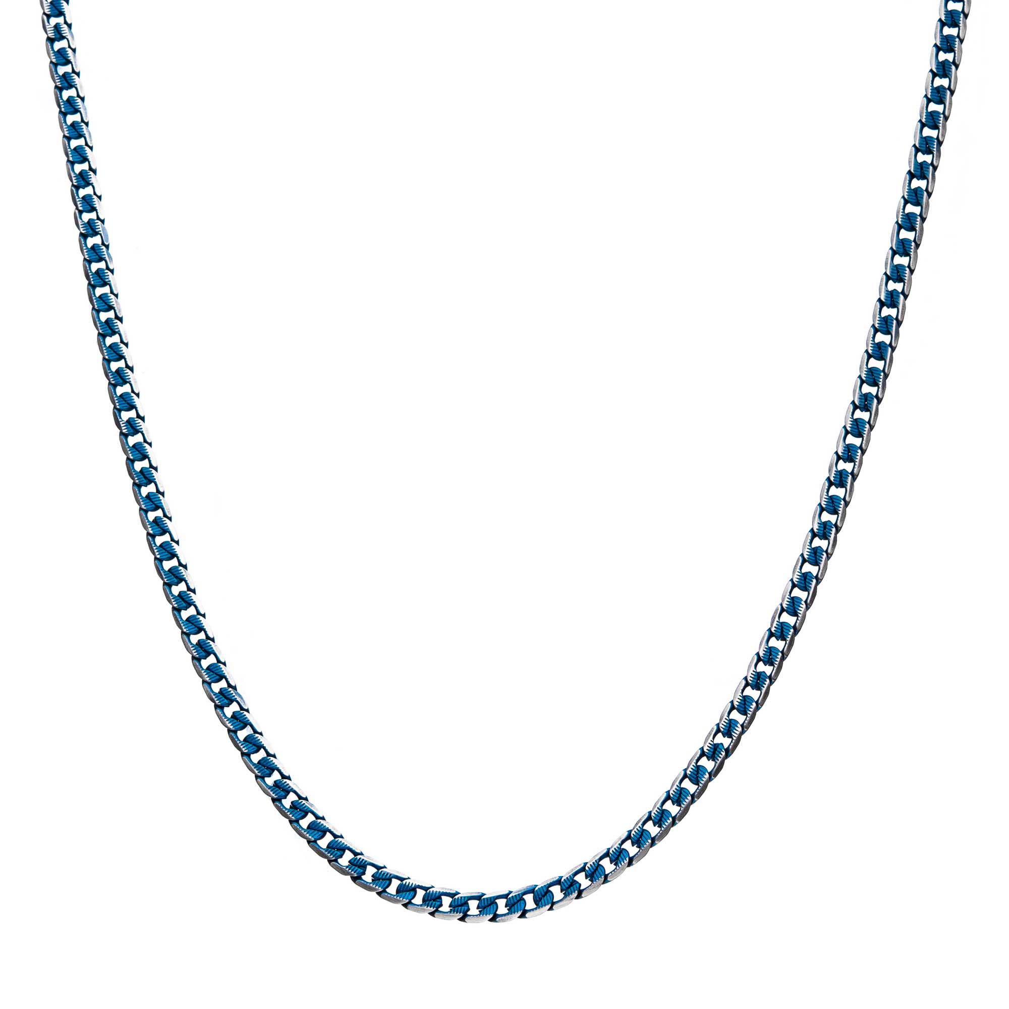 Stainless Steel Blue Plated Curb Cuban Chain with Lobster Clasp Image 2 Midtown Diamonds Reno, NV
