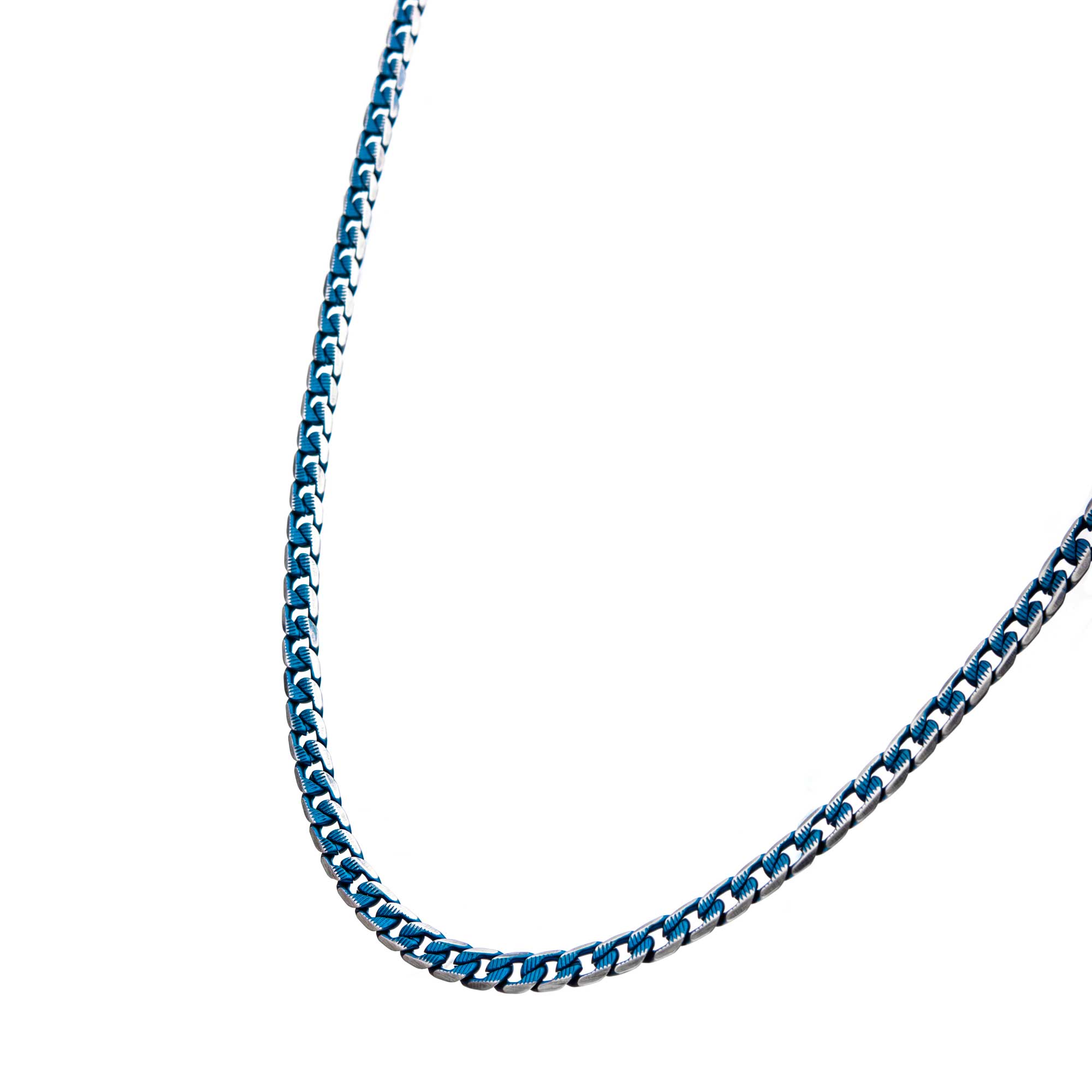 Stainless Steel Blue Plated Curb Cuban Chain with Lobster Clasp Image 3 Milano Jewelers Pembroke Pines, FL