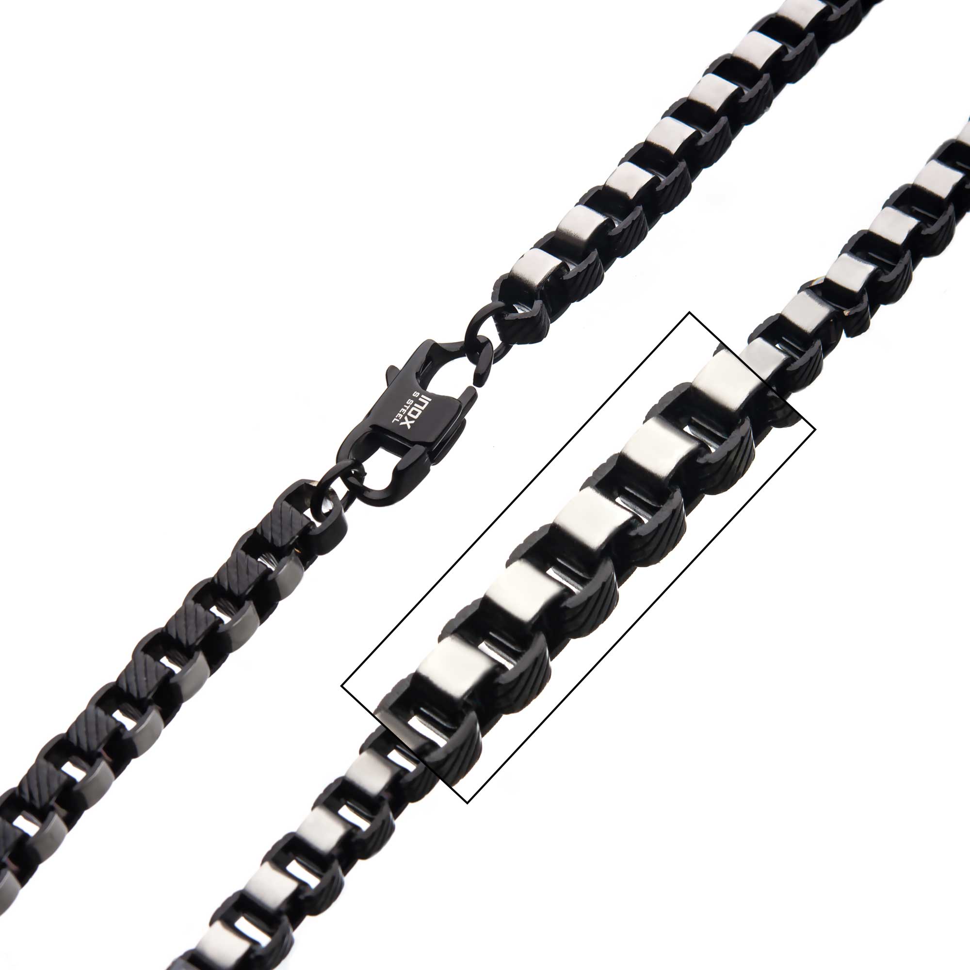 Stainless Steel Black Plated 5.5mm Round Box Chain with Lobster Clasp Midtown Diamonds Reno, NV