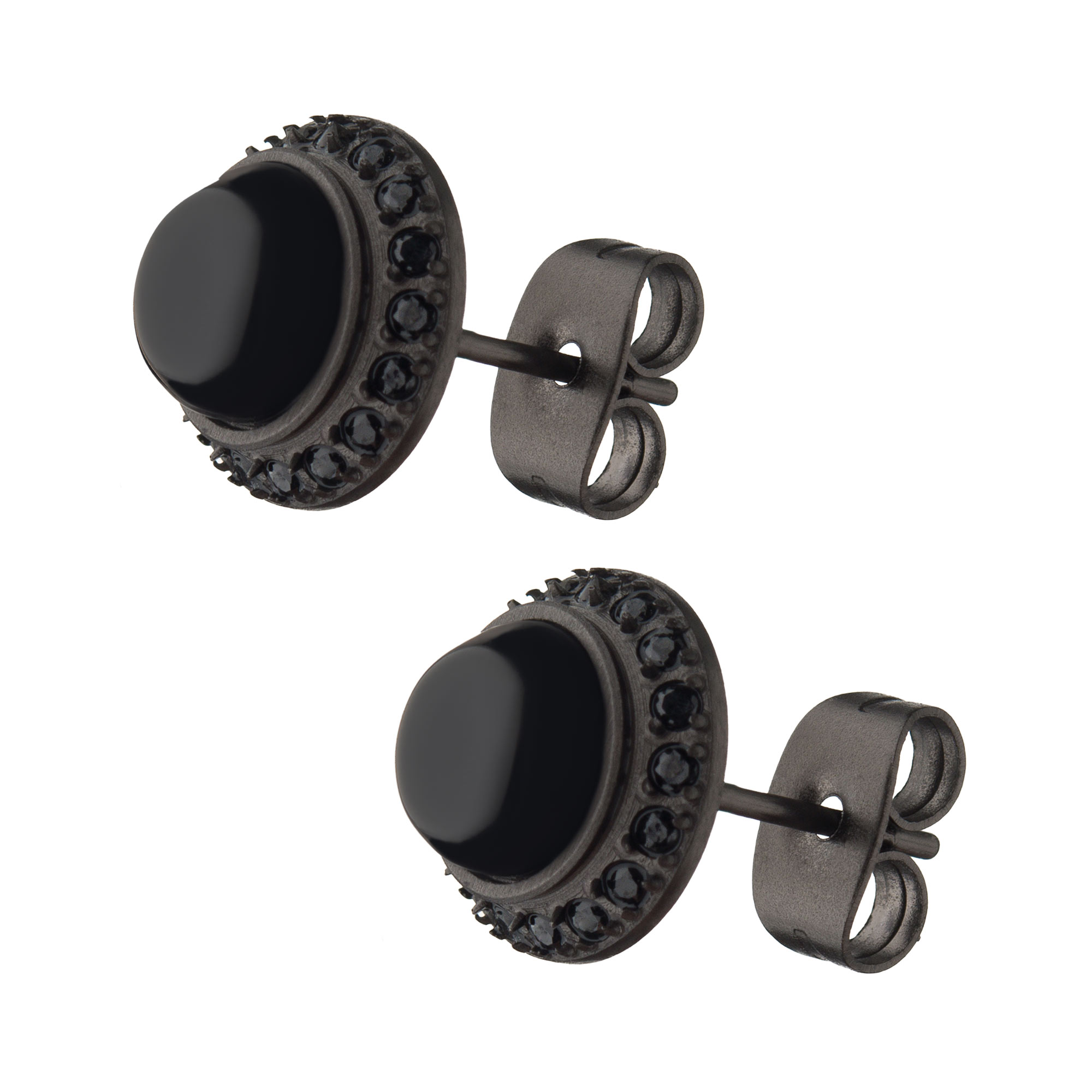 Stainless Steel Antique Bronze Plated with Black CZ Stud Earrings Image 2 Enchanted Jewelry Plainfield, CT