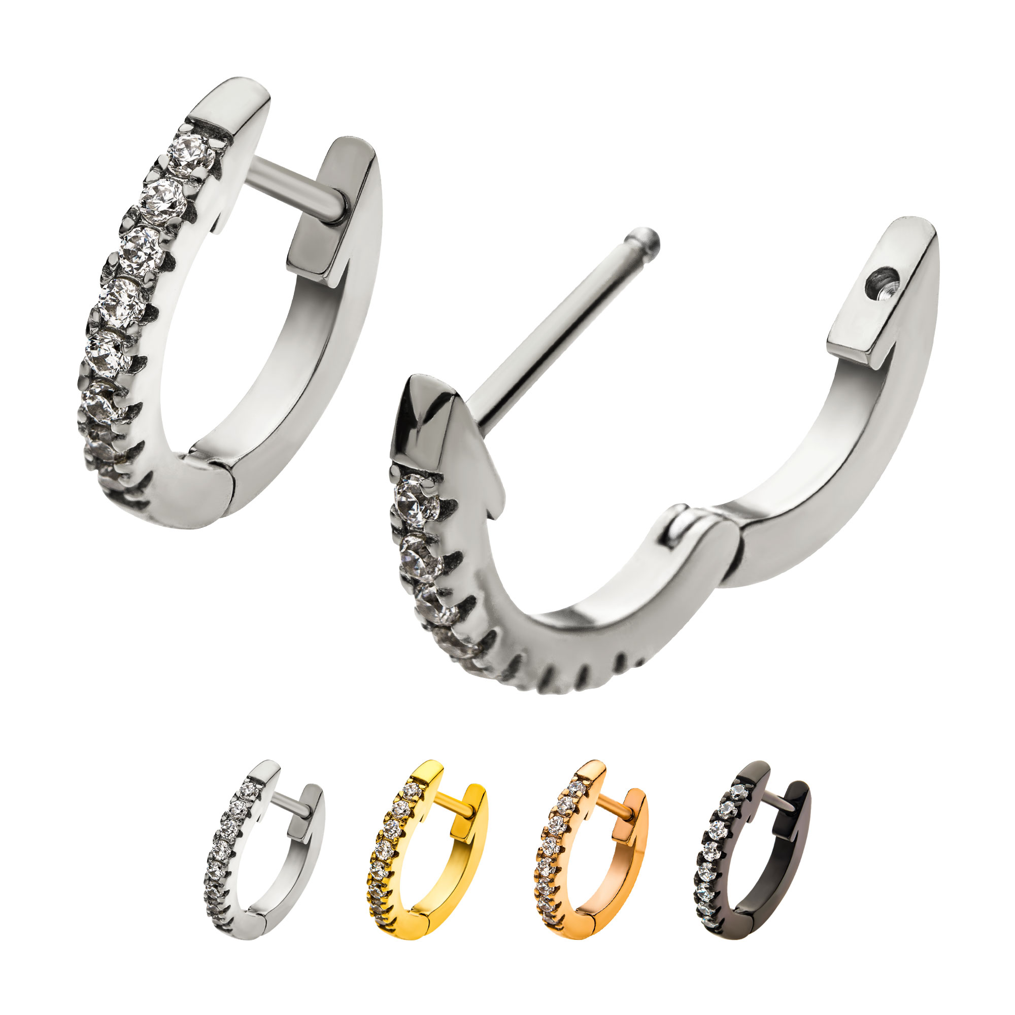 Stainless Steel with Prong Set 9pcs Clear AAA CZ Huggie Earrings Ritzi Jewelers Brookville, IN