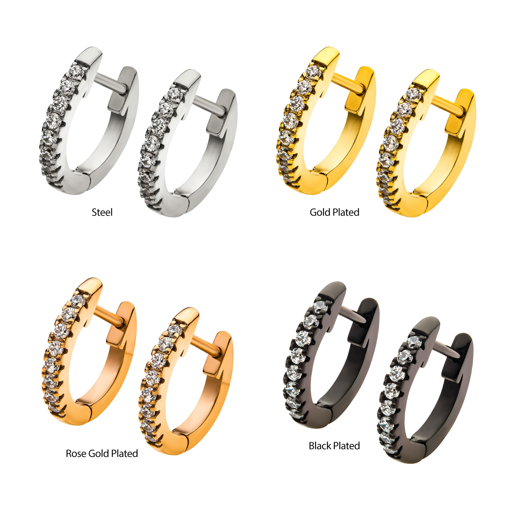 Stainless Steel with Prong Set 9pcs Clear AAA CZ Huggie Earrings Image 2 Ritzi Jewelers Brookville, IN