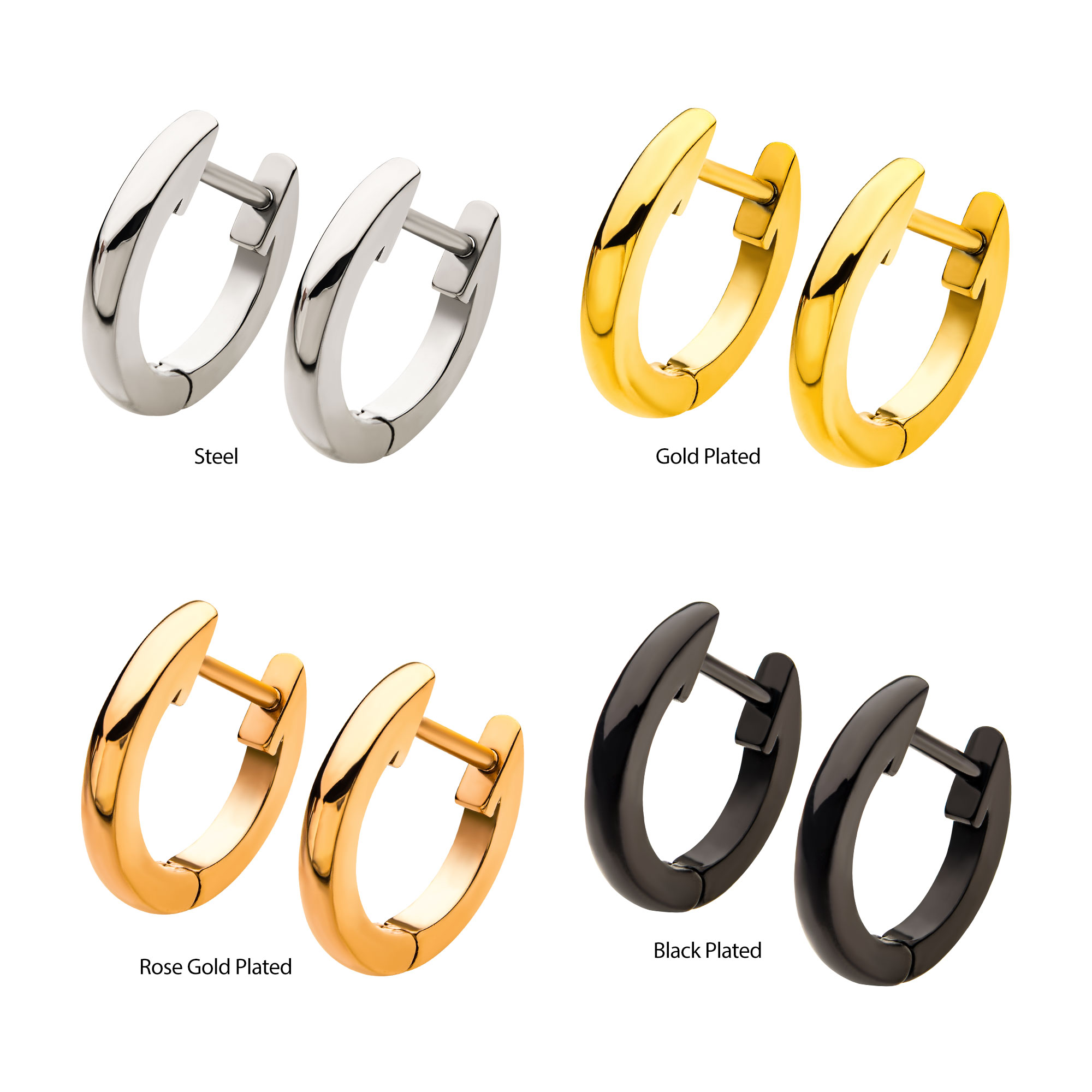 Stainless Steel Plain Huggie Earrings Image 2 Milano Jewelers Pembroke Pines, FL