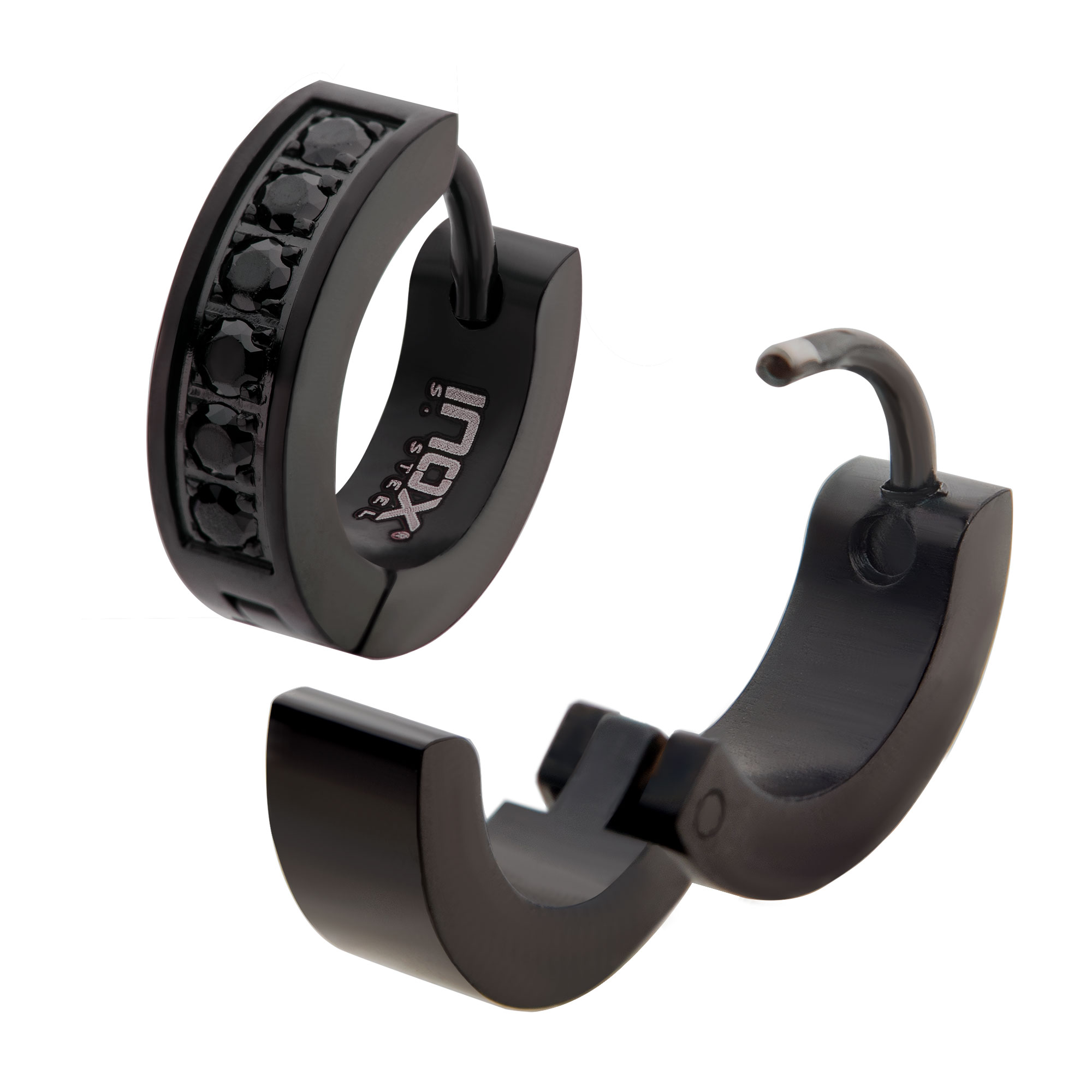 Black Plated with Prong Set Round Black CZ Huggie Earrings Enchanted Jewelry Plainfield, CT