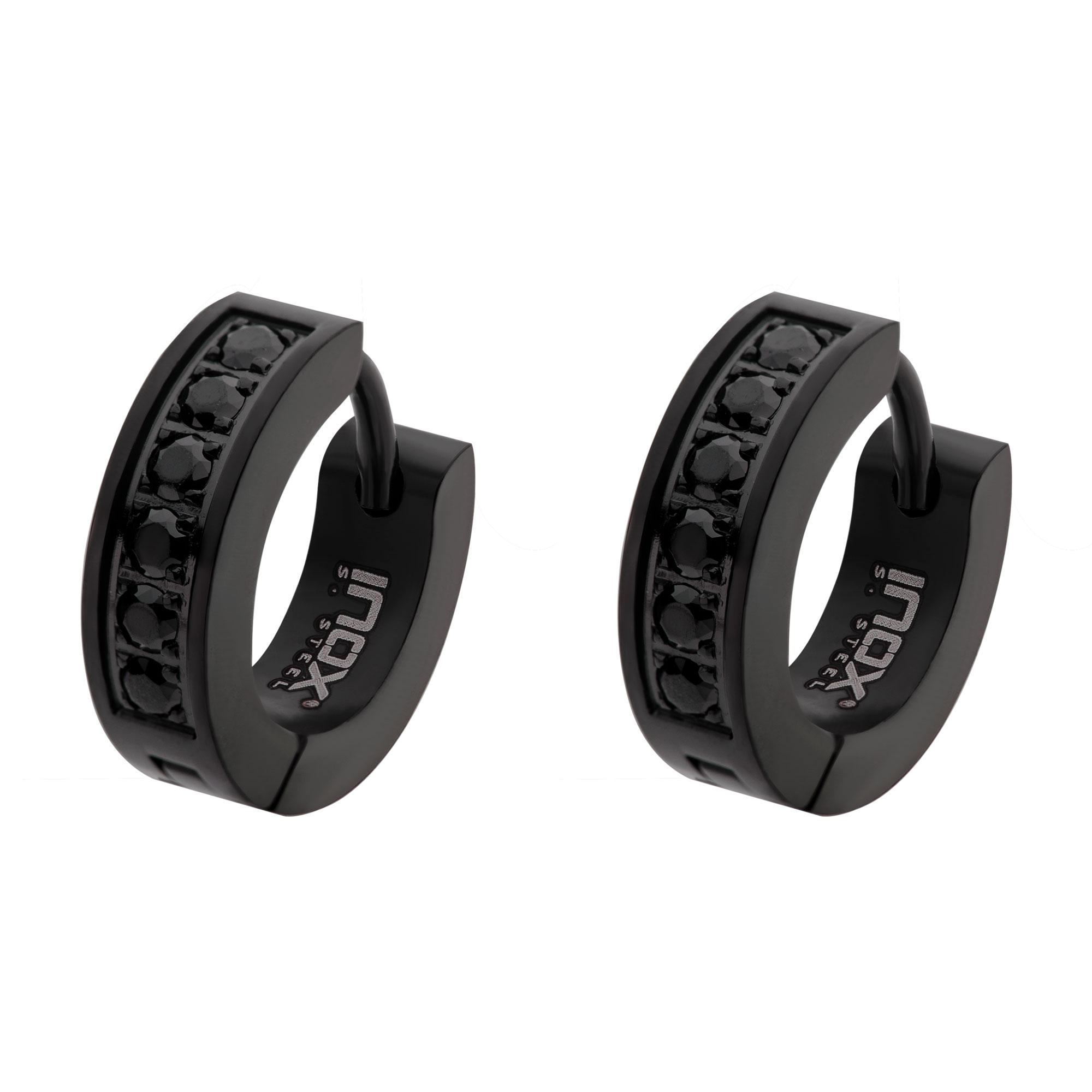 Black Plated with Prong Set Round Black CZ Huggie Earrings Image 2 Milano Jewelers Pembroke Pines, FL