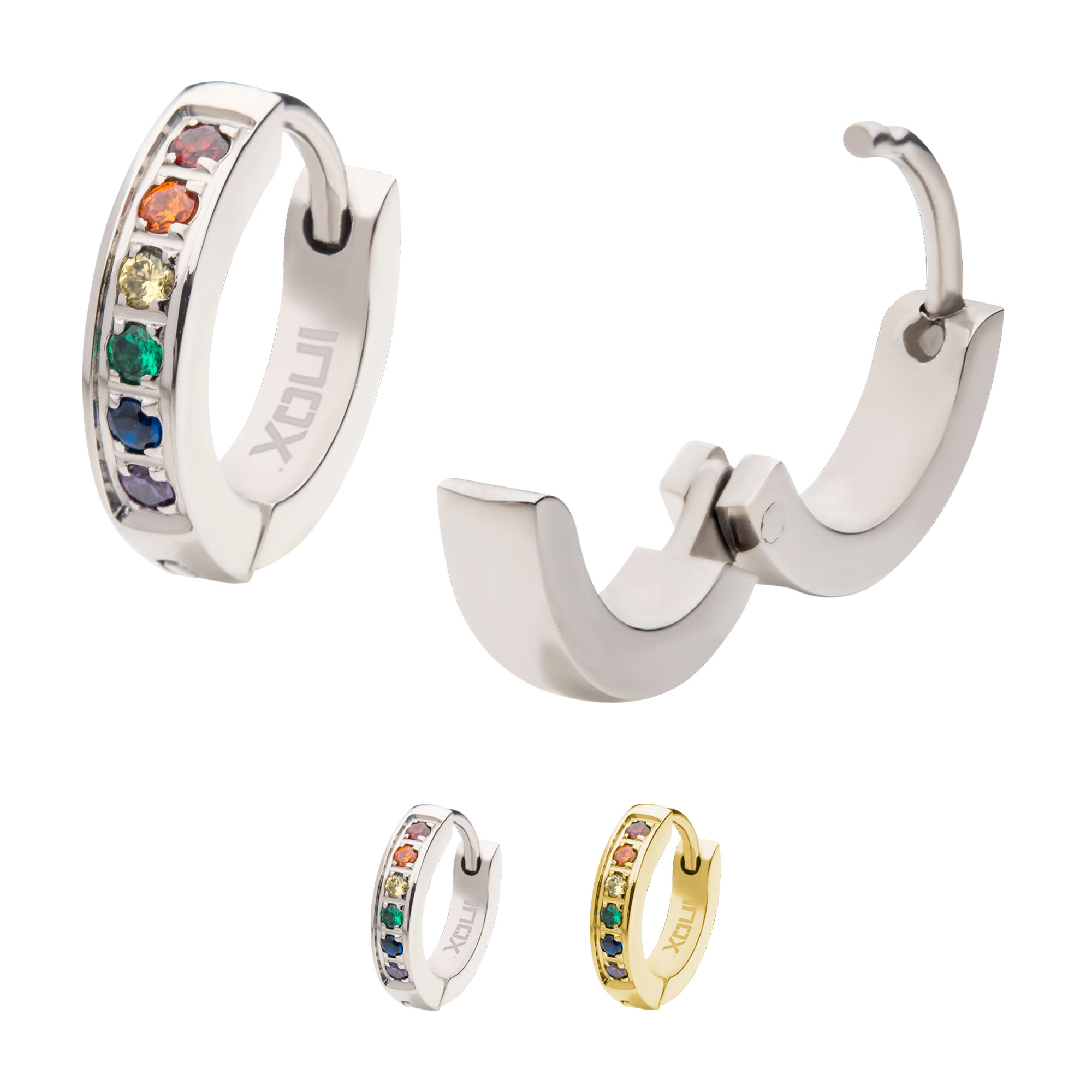 Prong Set Rainbow Round CZ Huggie Earrings Enchanted Jewelry Plainfield, CT