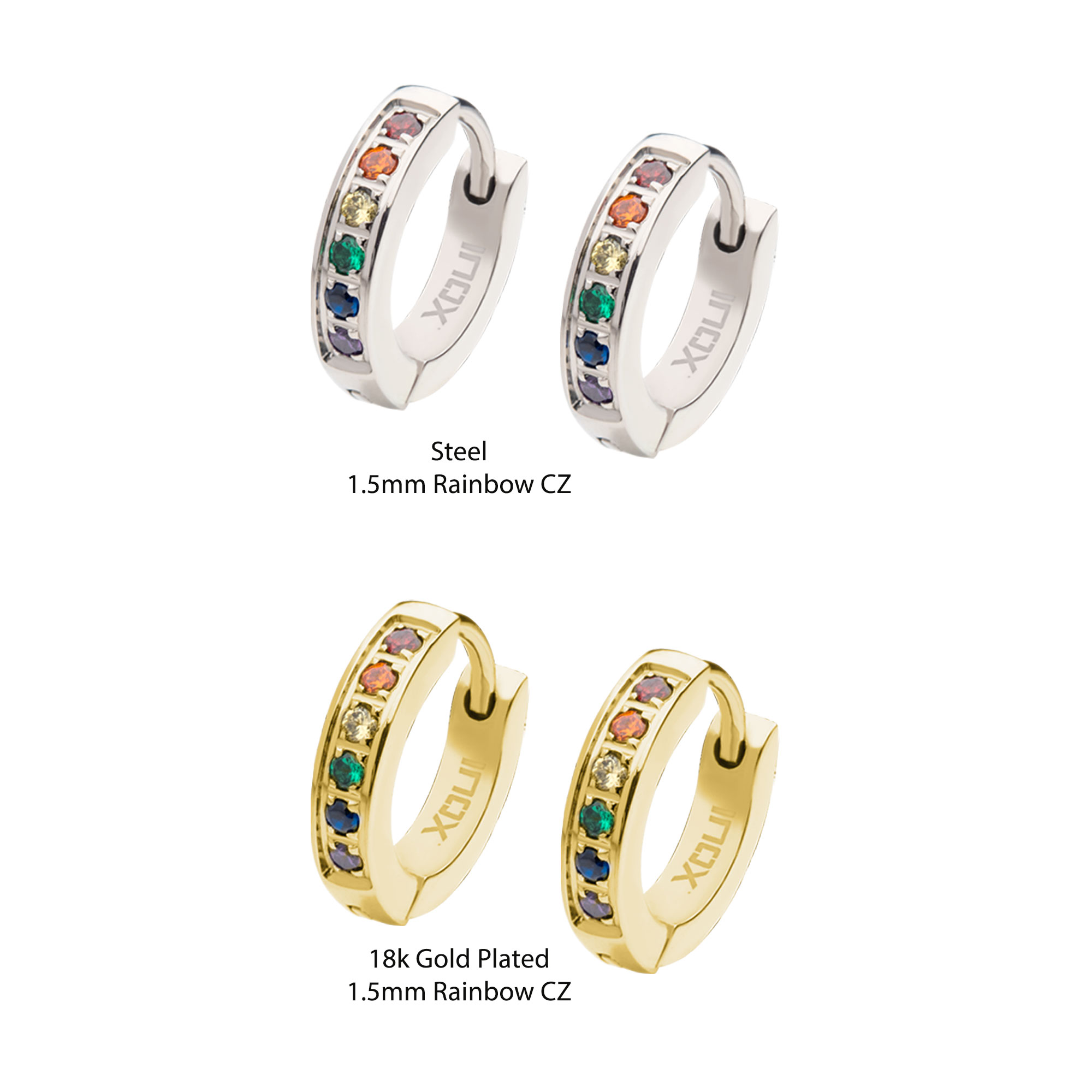Prong Set Rainbow Round CZ Huggie Earrings Image 2 Milano Jewelers Pembroke Pines, FL