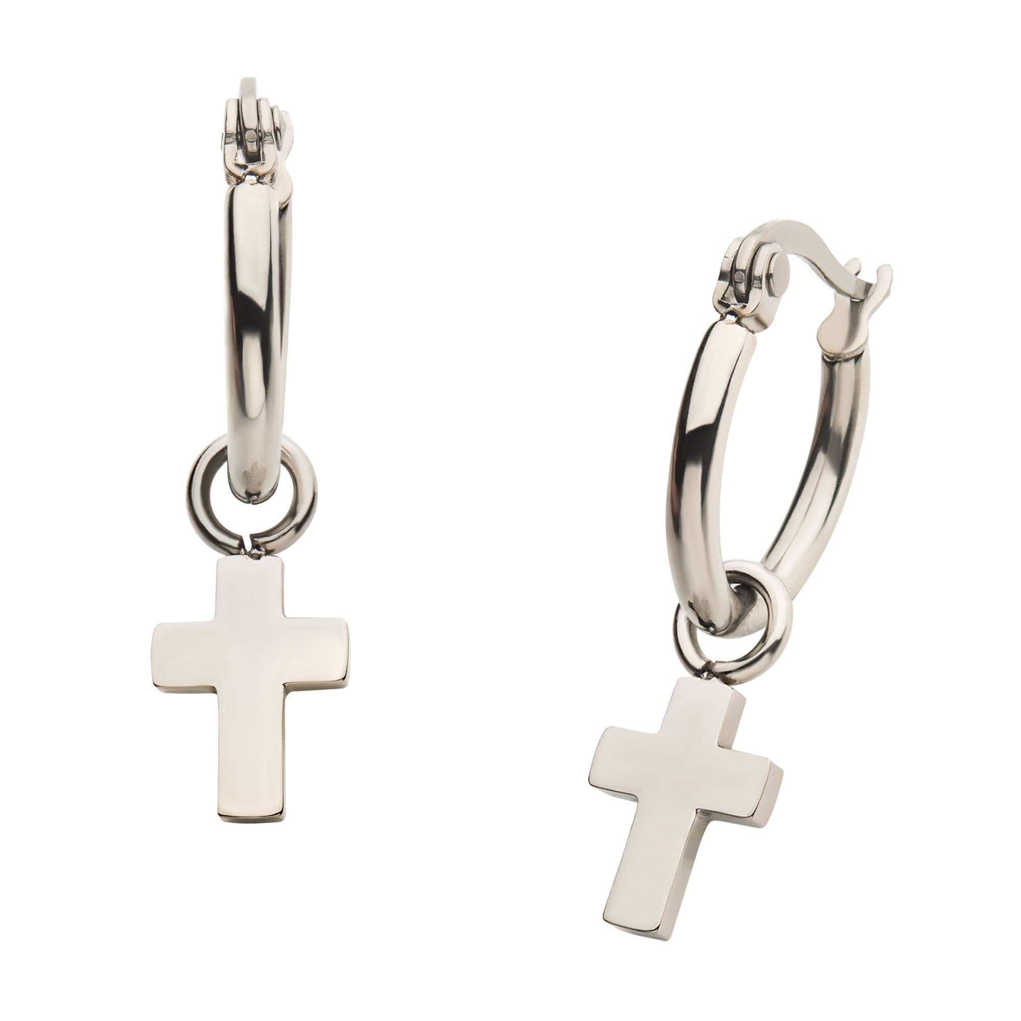 Stainless Steel Hoop with Cross Dangle Earrings Morin Jewelers Southbridge, MA
