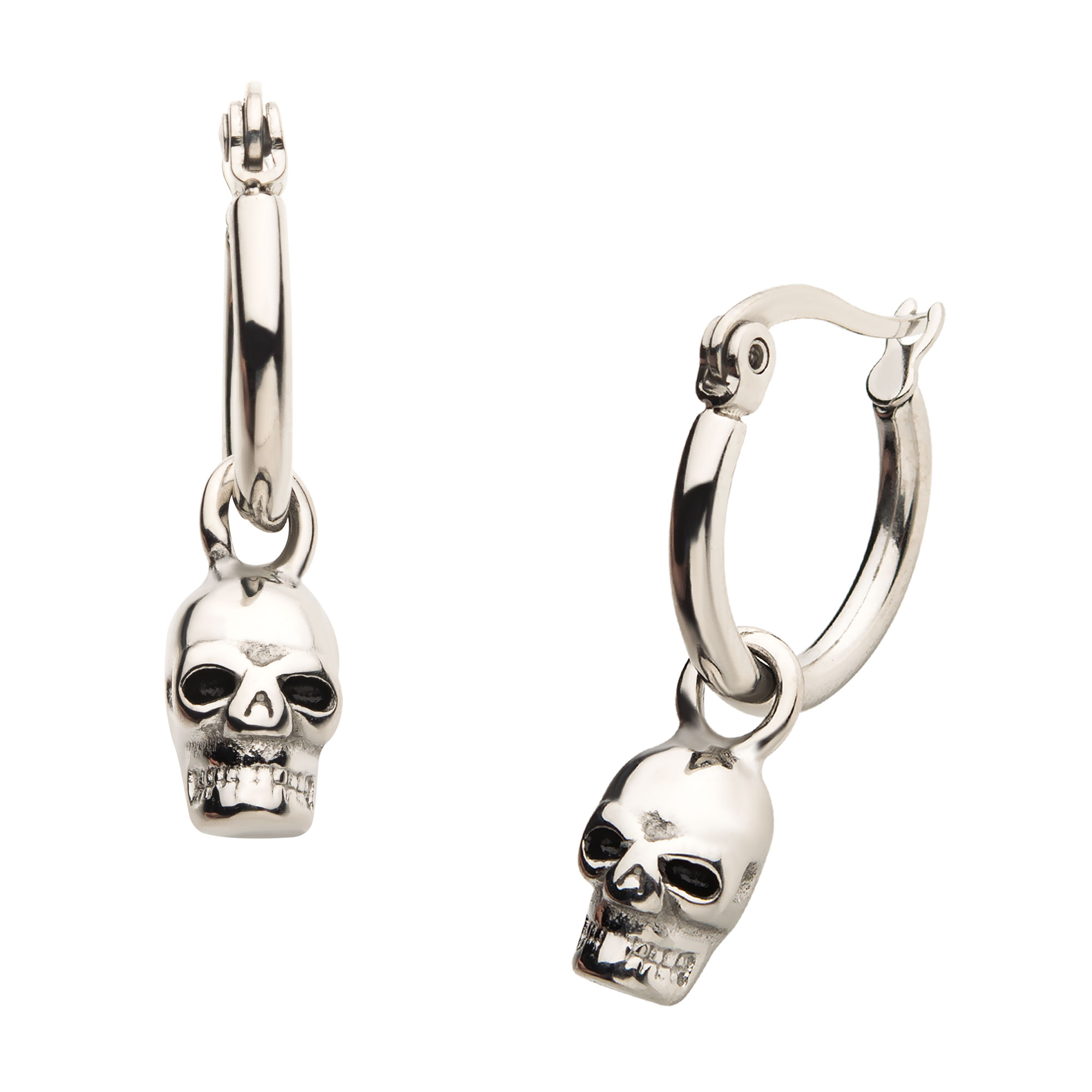 Stainless Steel Hoop with Skull Dangle Earrings Lewis Jewelers, Inc. Ansonia, CT