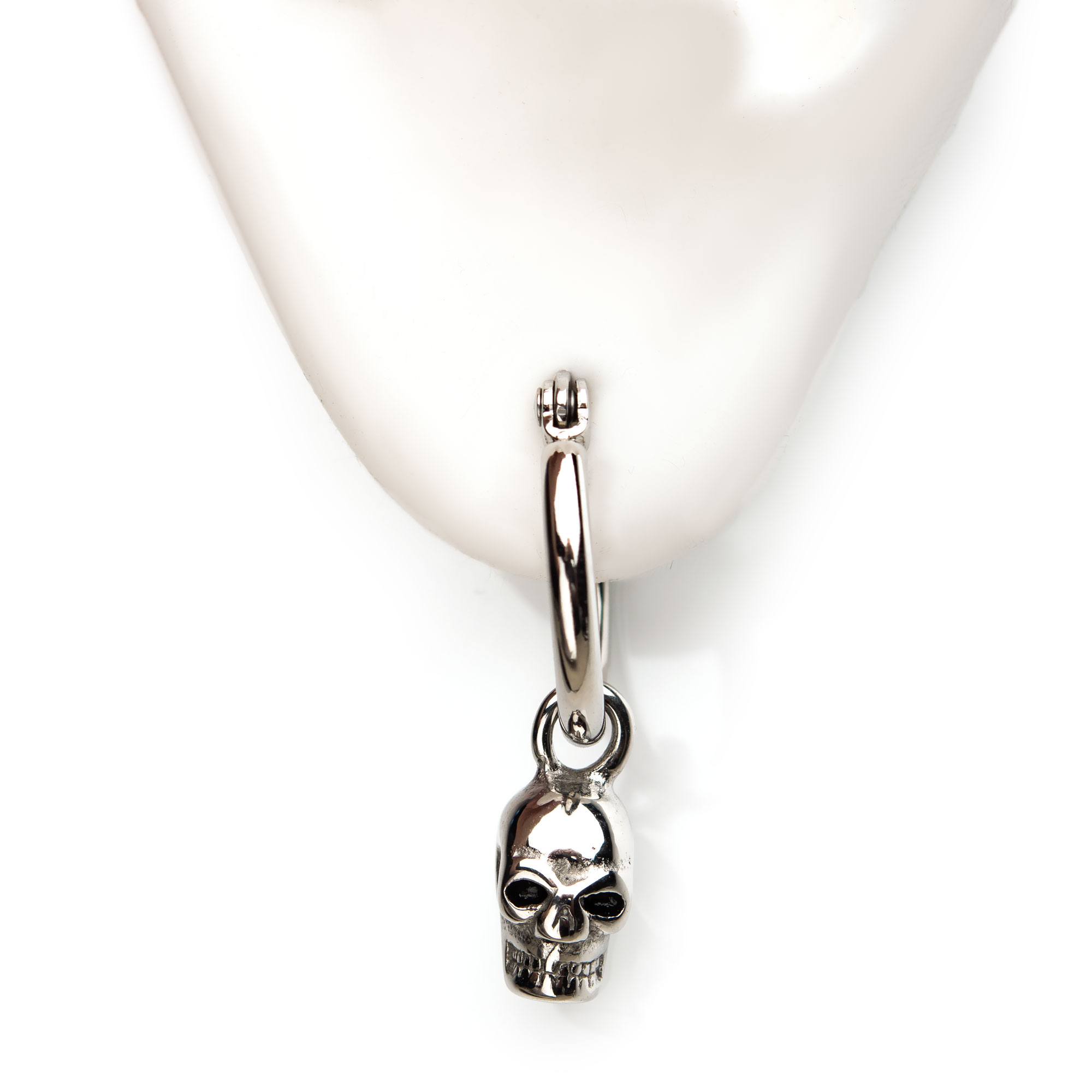 Stainless Steel Hoop with Skull Dangle Earrings Image 4 Morin Jewelers Southbridge, MA