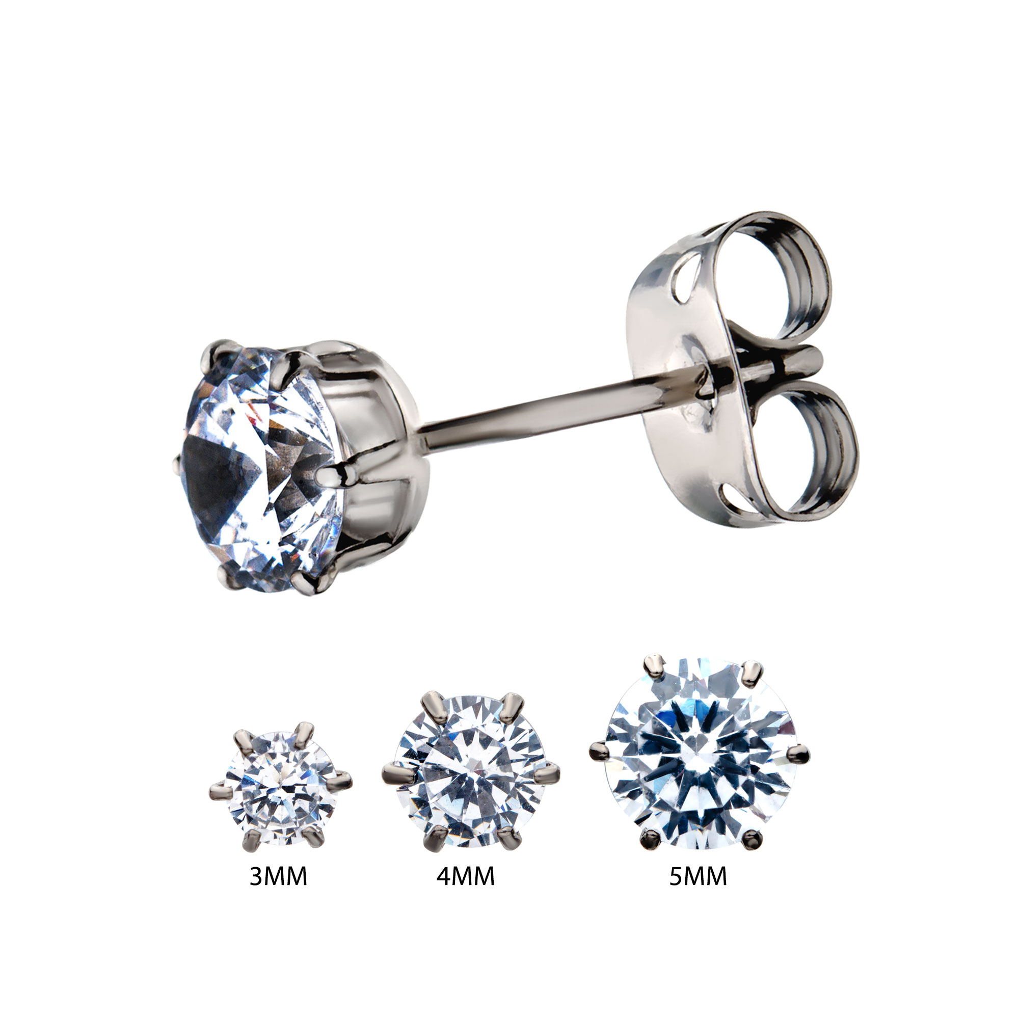 20g Titanium Post and Butterfly Back with Prong Set CZ Stud Earrings Midtown Diamonds Reno, NV