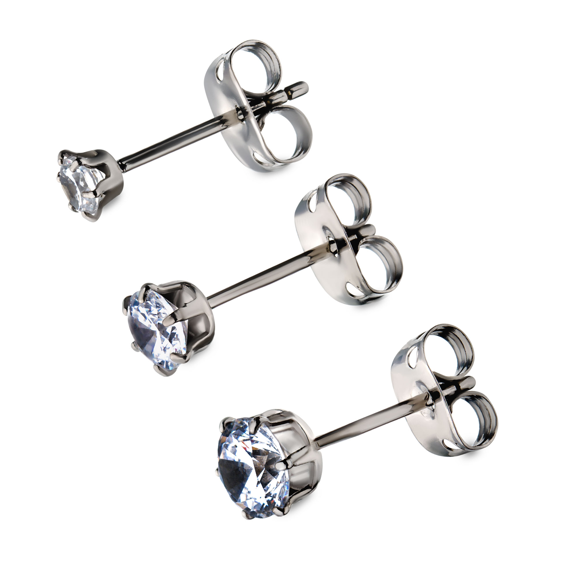 20g Titanium Post and Butterfly Back with Prong Set CZ Stud Earrings Image 2 Milano Jewelers Pembroke Pines, FL