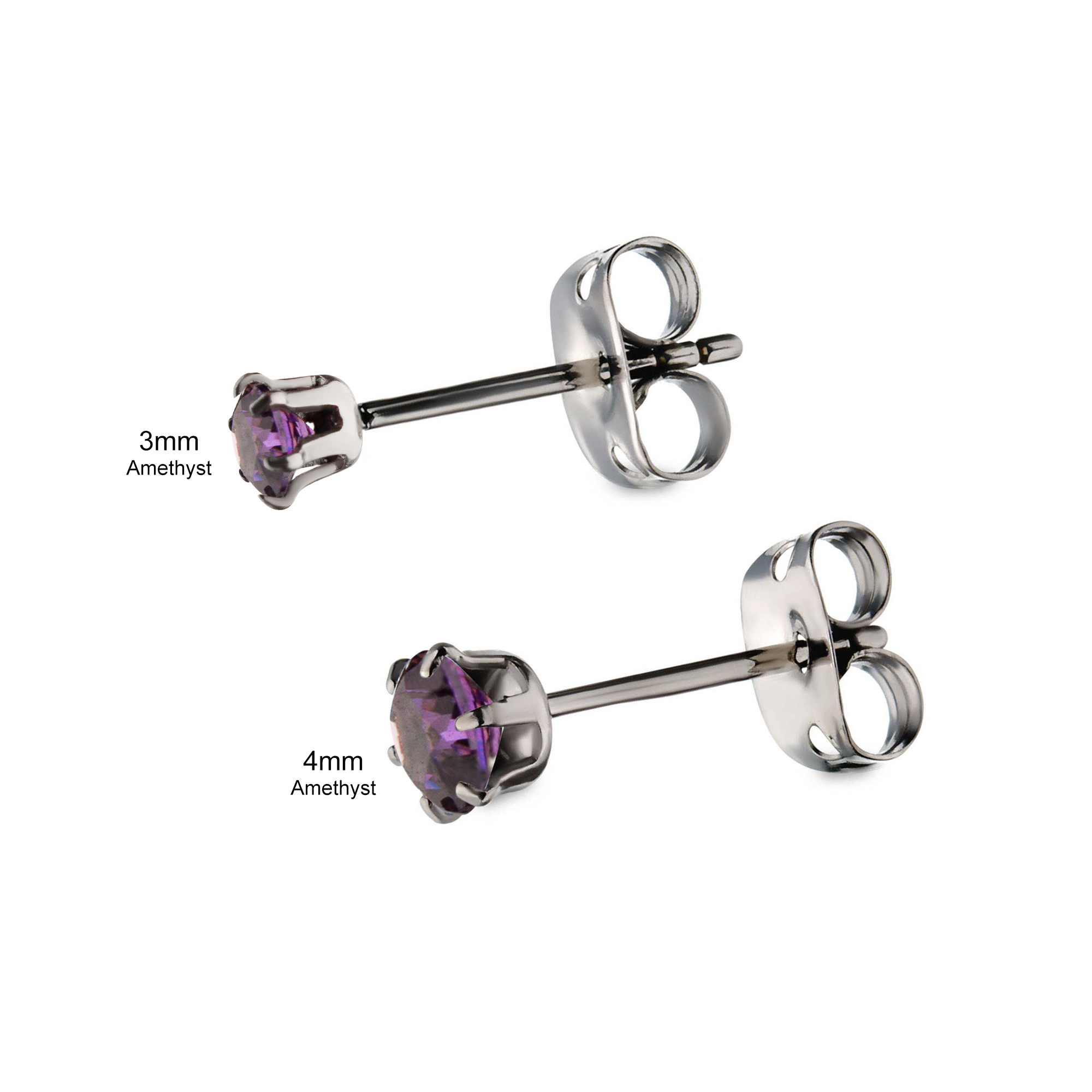 20g Titanium Post and Butterfly Back with Prong Set CZ Stud Earrings Image 5 Milano Jewelers Pembroke Pines, FL