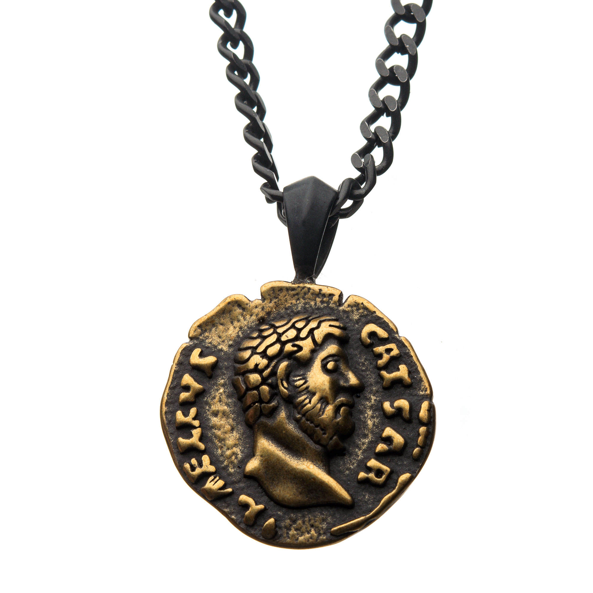Steel Antiqued Coin Pendant with Chain Milano Jewelers Pembroke Pines, FL