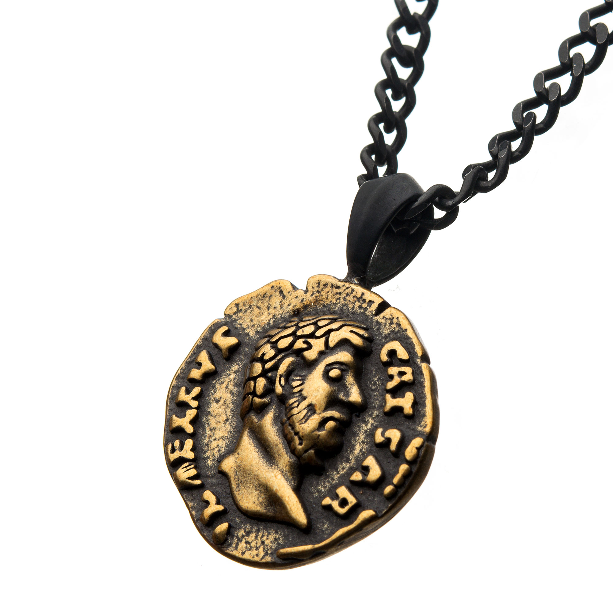 Steel Antiqued Coin Pendant with Chain Image 2 Milano Jewelers Pembroke Pines, FL