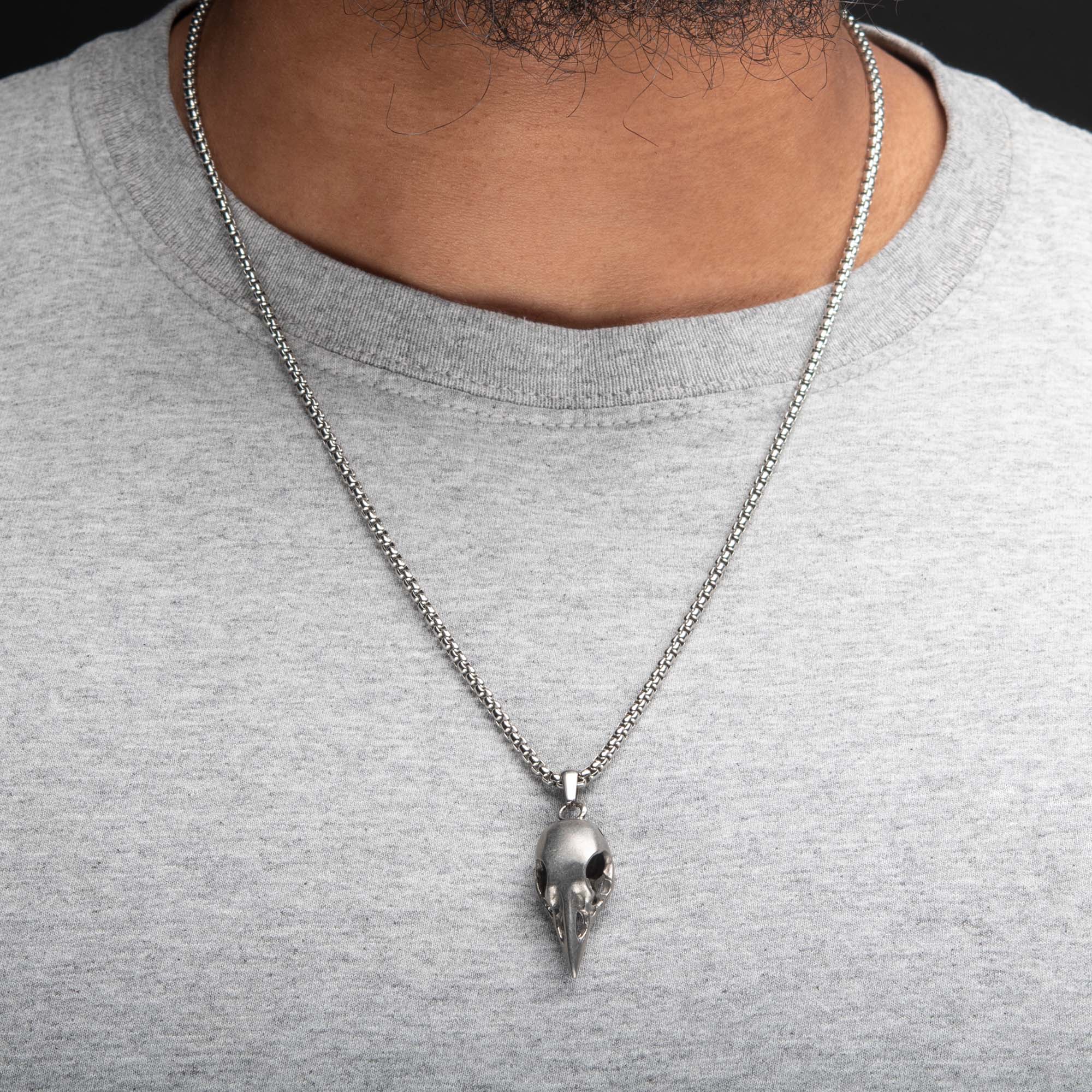 Distressed Matte Steel Crow Skull Pendant with Chain Image 4 Enchanted Jewelry Plainfield, CT