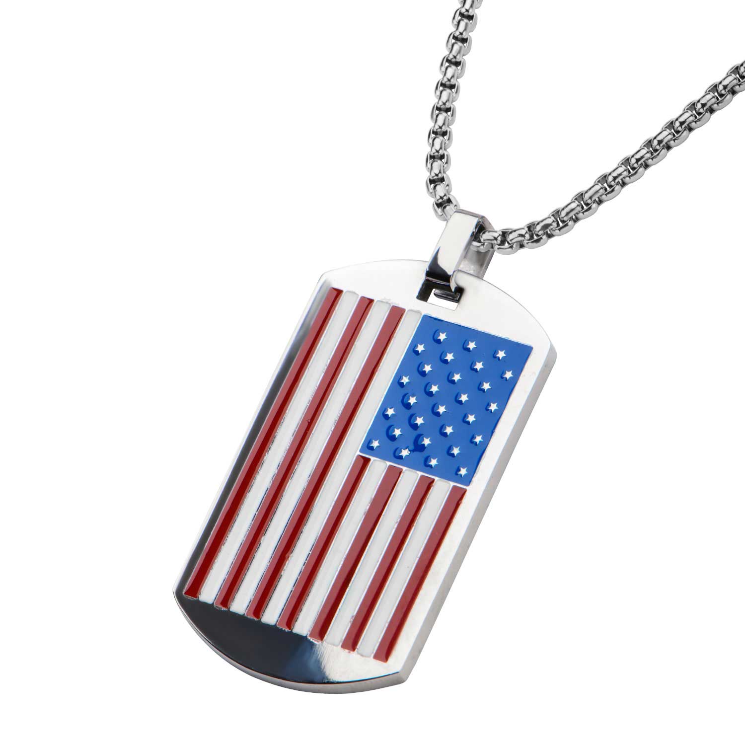 Men's Stainless Steel American Flag Enamel Dog Tag Pendant with Chain 