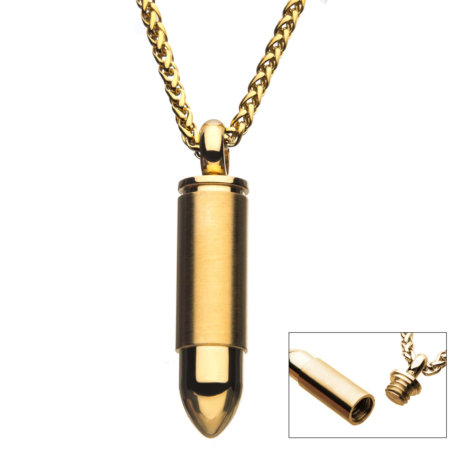 Stainless Steel & Gold IP Memorial Bullet Pendant with Gold IP Chain Midtown Diamonds Reno, NV