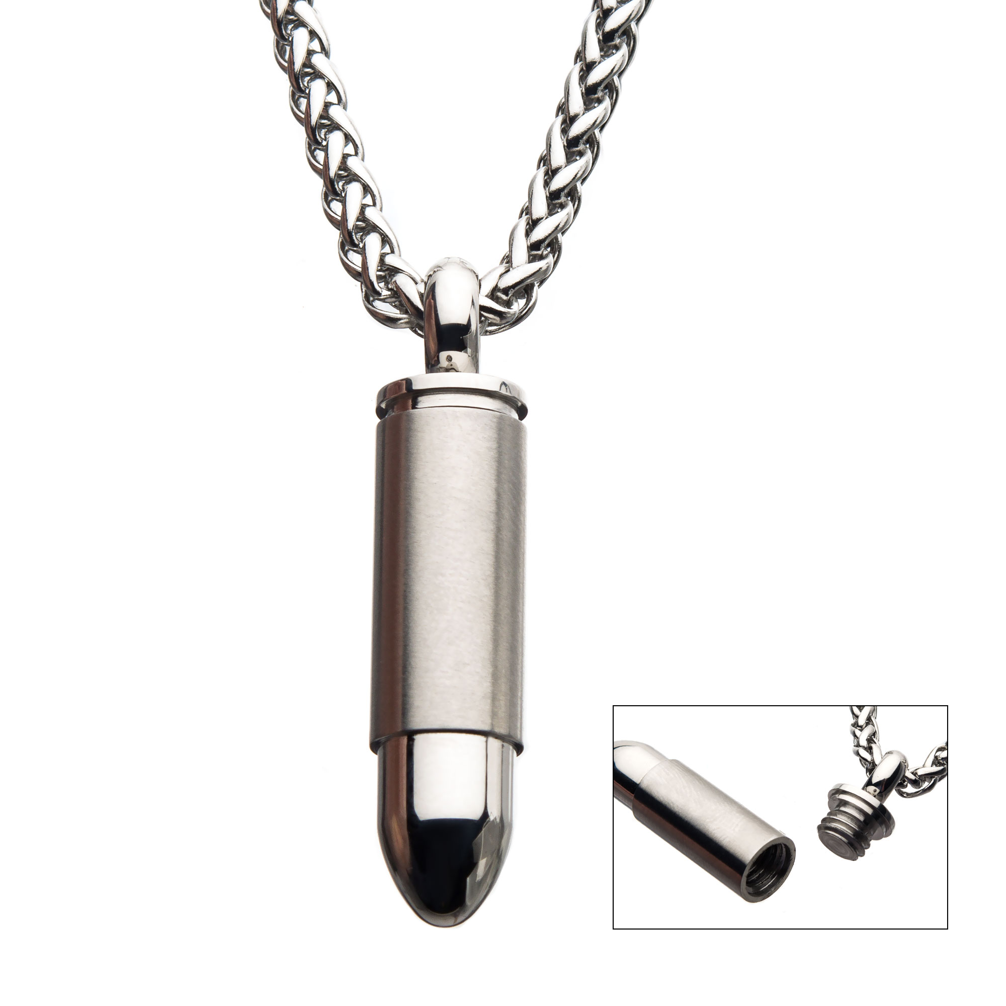 Stainless Steel Memorial Bullet Pendant with Steel Box Chain Midtown Diamonds Reno, NV